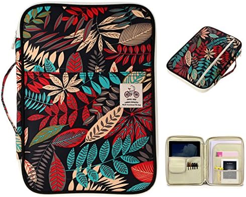 BTSKY New Multi-Functional A4 Document Bags Portfolio Organizer-Waterproof Travel Pouch Zippered Case for Ipads, Notebooks, Pens, Documents (Black+Red)