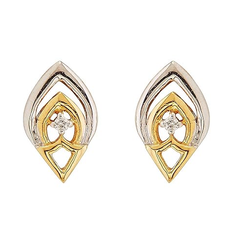 18KT (750) Yellow Gold and Diamond Stud Earrings For Women & Girls