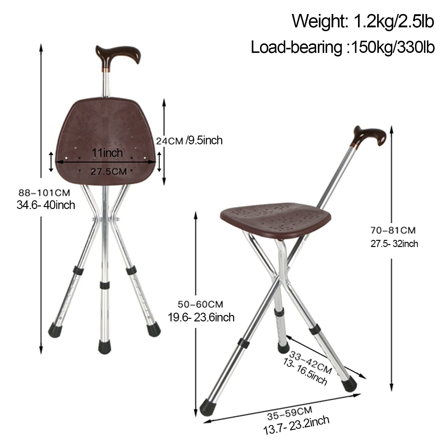 Bastoni Pieghevoli Con Sedile Sedile In Canna Pieghevole 150 Kg Bastone Da Passeggio Sedile In Canna Regolabile In Altezza Bastone Da Passeggio In Alluminio Spesso E Resistente, Alto, Unisex Per Anzi