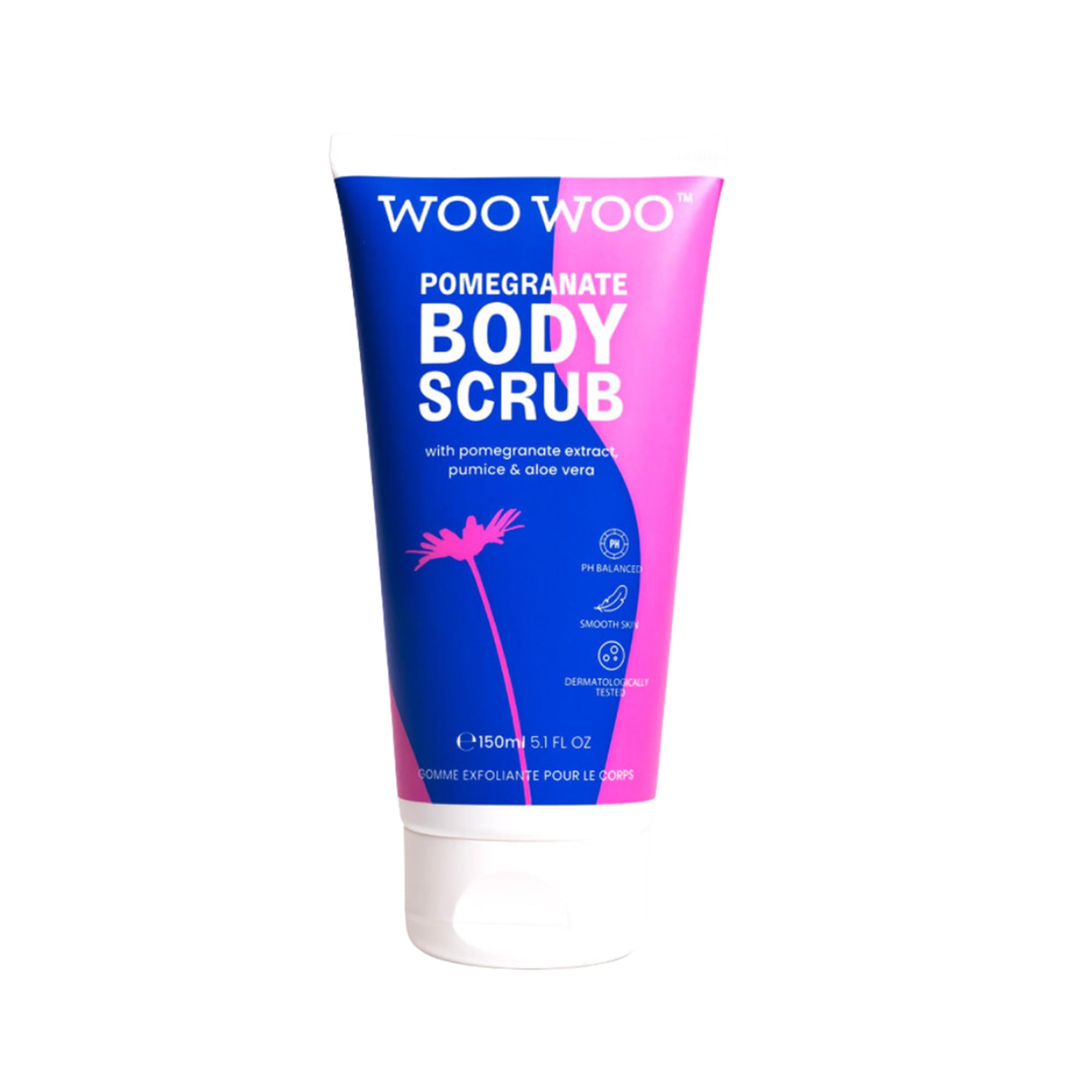 WooWoo Natural Pomegranate Body Scrub - Exfoliating Vegan Formula with Pumice & Aloe Vera | Smooths Skin, Helps Hyperpigmentation & Prevents Ingrown Hairs | 5 oz (150 ml)