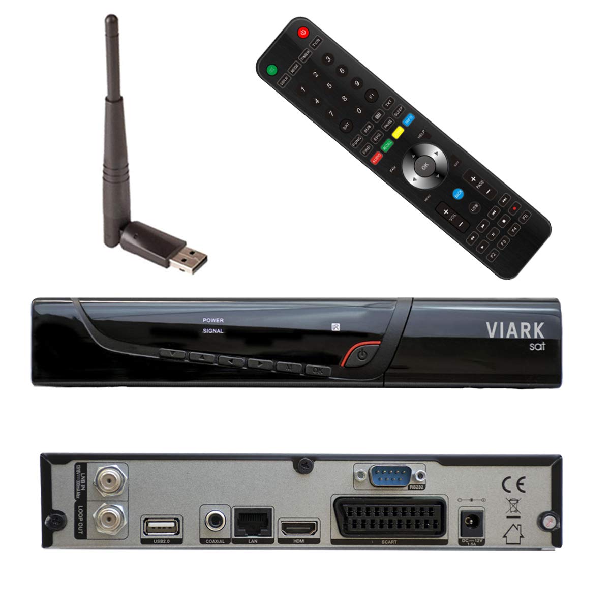 Viark Sat - Digitaler Satellitenempfänger Full HD DVB-S2 Multistream H.265, mit LAN, USB WiFi Antenne und CA Kartenleser