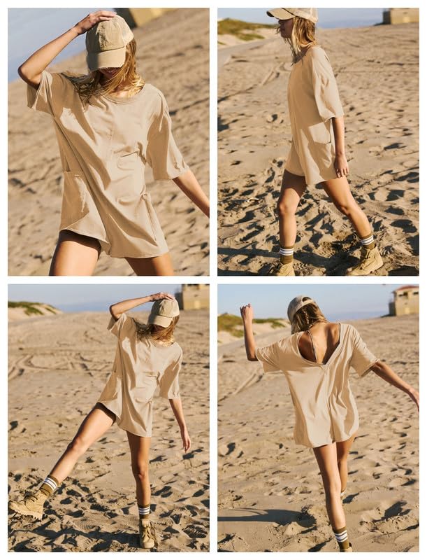 Jumpsuit Donna Elegante Manica Corta Allentata Tutina Reversibile Tuta Intera Casual Salopette Estiva Corta Spiaggia Jumpsuits con Tasche Vacanza Outfits