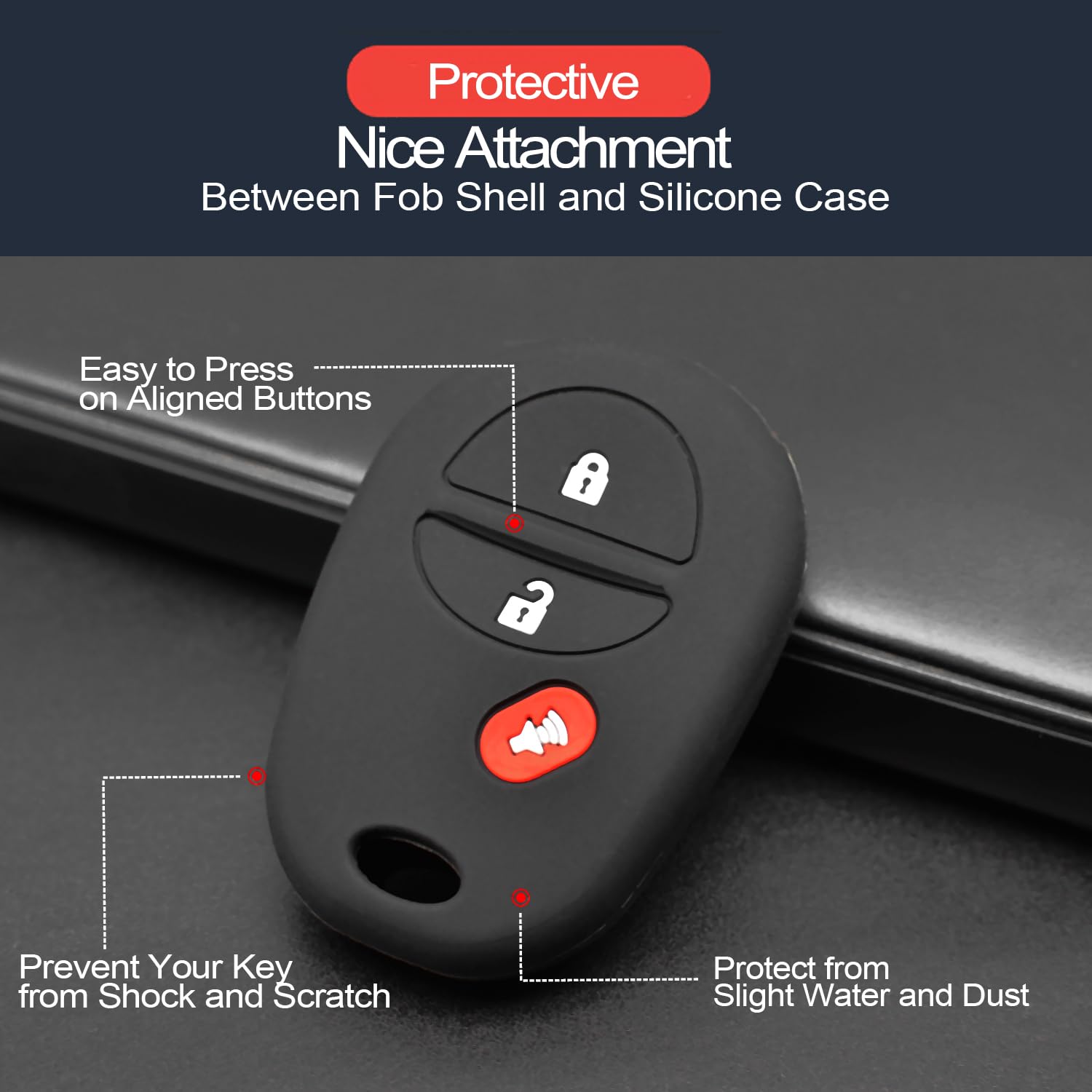 Silicone Key Fob Cover For Toyota - Protective Case For Sequoia, Sienna, Tacoma, Tundra 2005-2020