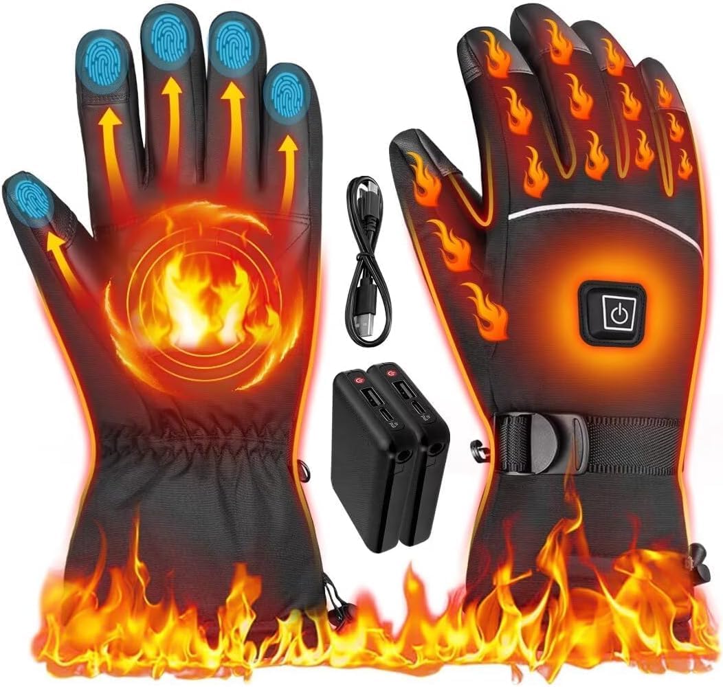 Heated Gloves for Men - Rechargeable Electric Battery Heated Gloves for Men and Women Touchscreen Winter Thermal Glove with 3 Heating Levels Waterproof Heated Gloves for Hunting（JRST-1）