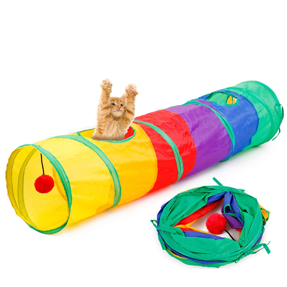 Brrnoo Cat Tunnel Road, Cat Toys Kitty Tunnel Pompon Ball Cat Interactive Play Toy for Hiding Resting for Indoor Cat Kitten Rabbit