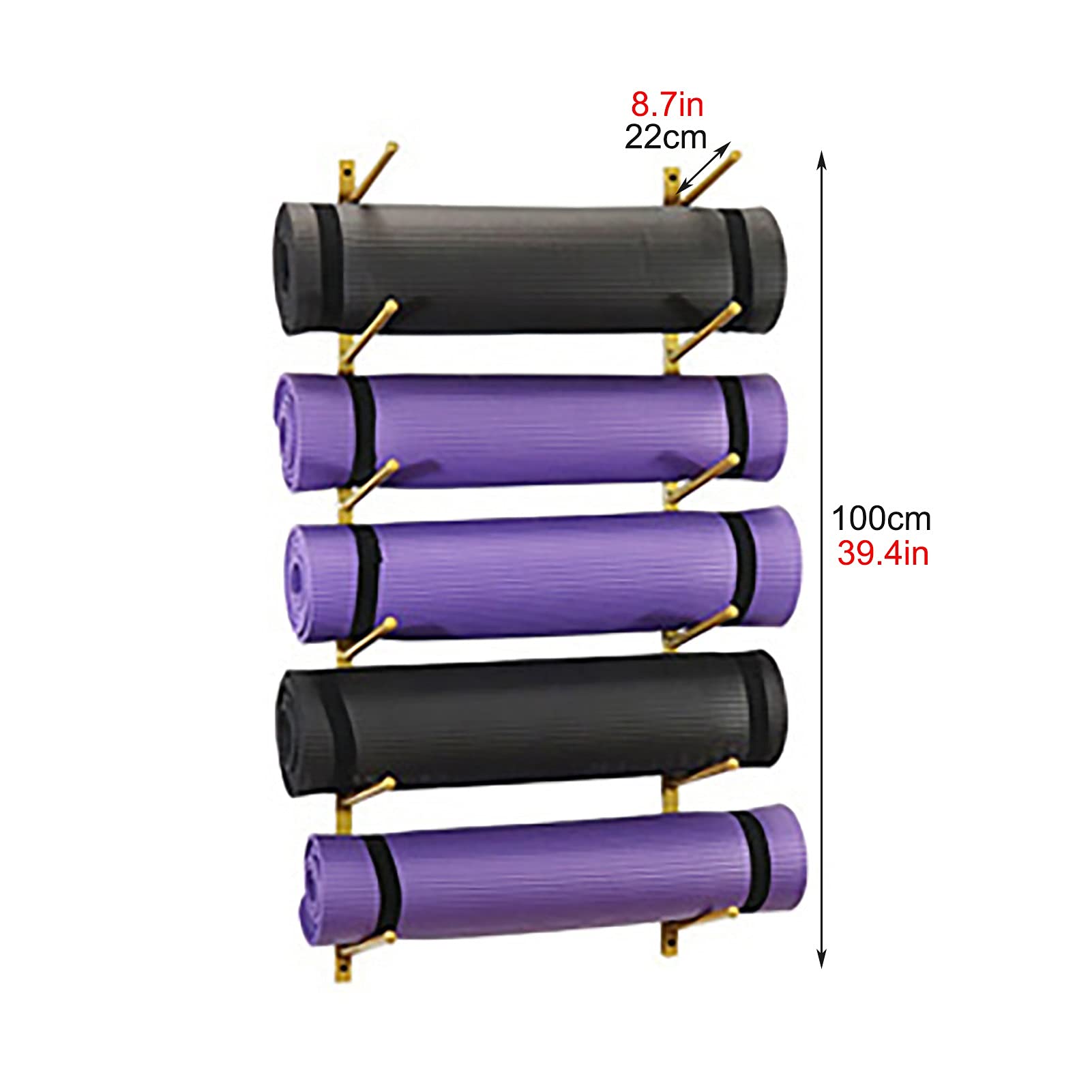 Estante para Esterilla de Yoga, Soporte de Pared, Organizador de Rodillos de Espuma de Metal de 6 Niveles, Soporte de exhibición para Garaje, gimnasi(Oro