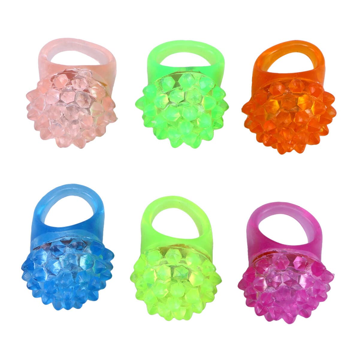 STOBOK 24 Luces LED para Dedos De Fresa Anillos Intermitentes con Baches Anillos De Goma con Luz LED Intermitente Anillos De Goma De Gelatina con Baches Anillos De Luz LED Coloridos