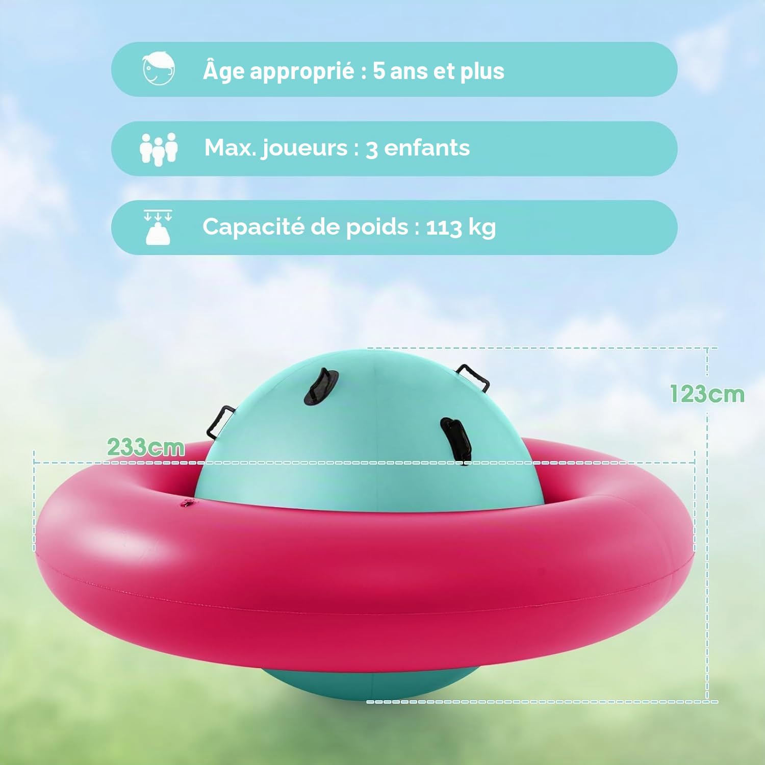 FANTASK Transat Gonflable pour Enfants de 223 cm pour Rouler, Incliner, escalader et Sauter avec 6 poignées intégrées (Rose + Vert)