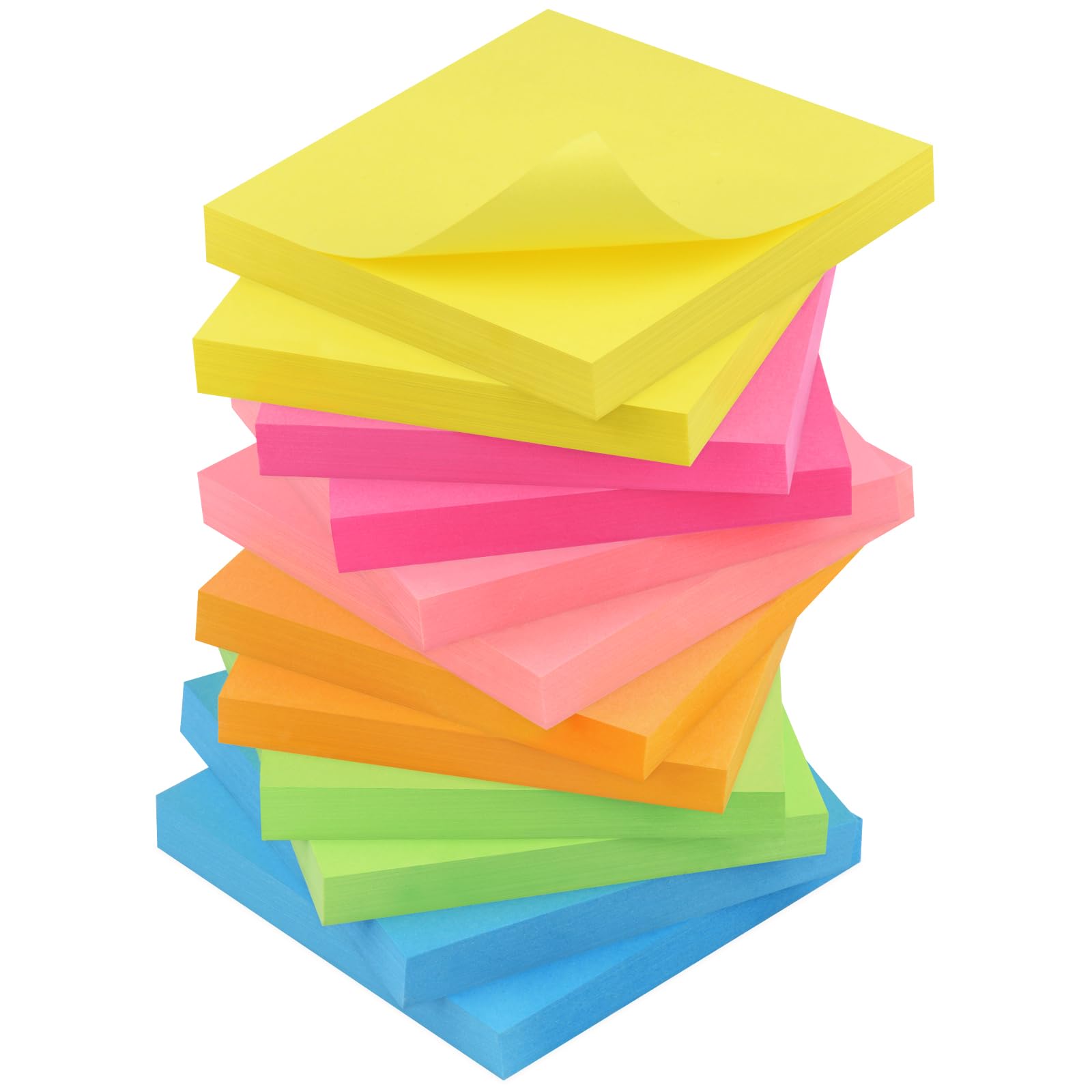 Blocchetti di Foglietti Adesivi Neon 76mm x 76mm, 80 Fogli per Blocco, Promemoria e Annotazione