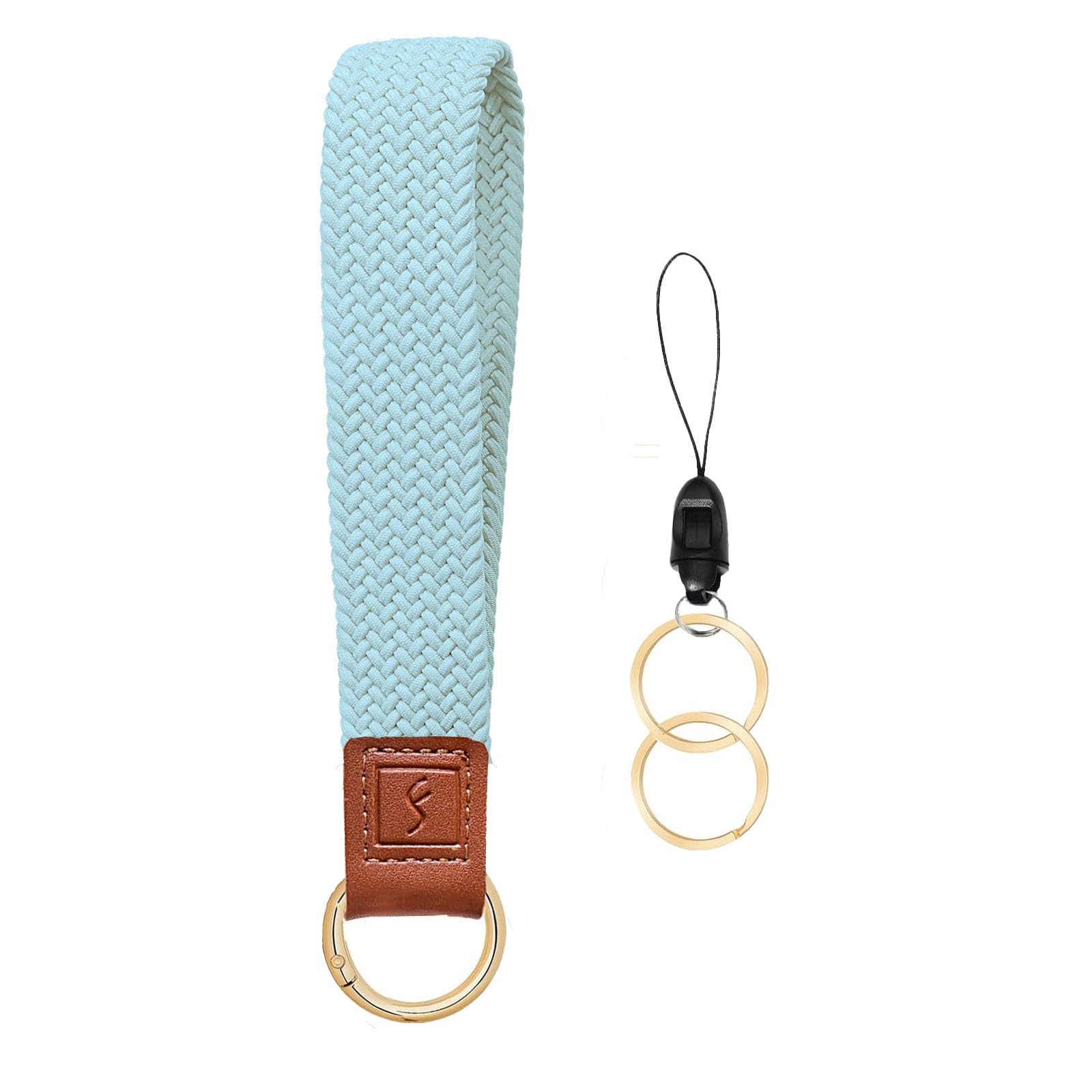 Fishent Woven Wrist Lanyard Key Chain, Cute Stretchy Wristlet Strap Keychains for Women Men Car Keys ID Badges Card Wallet Phone Camera, Sky Blue
