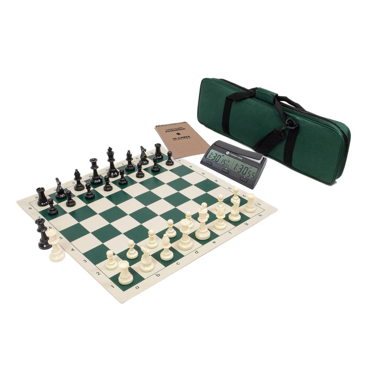 Wholesale Chess Triple Weighted Complete Tournament Chess Set with Scorebook & Chess Clock (Green)
