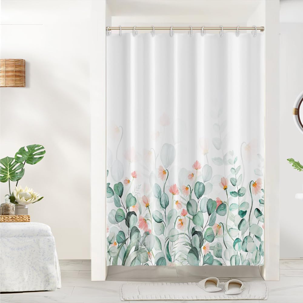 Cortina de Ducha de Hoja Eucalipto, Cortinas de Ducha Verde Oro Abstracto Planta Cortinas de Baño Antimoho Impermeable Lavable Tejido de Poliéster Cortina Ducha con 12 Ganchos 120x200cm — view 130