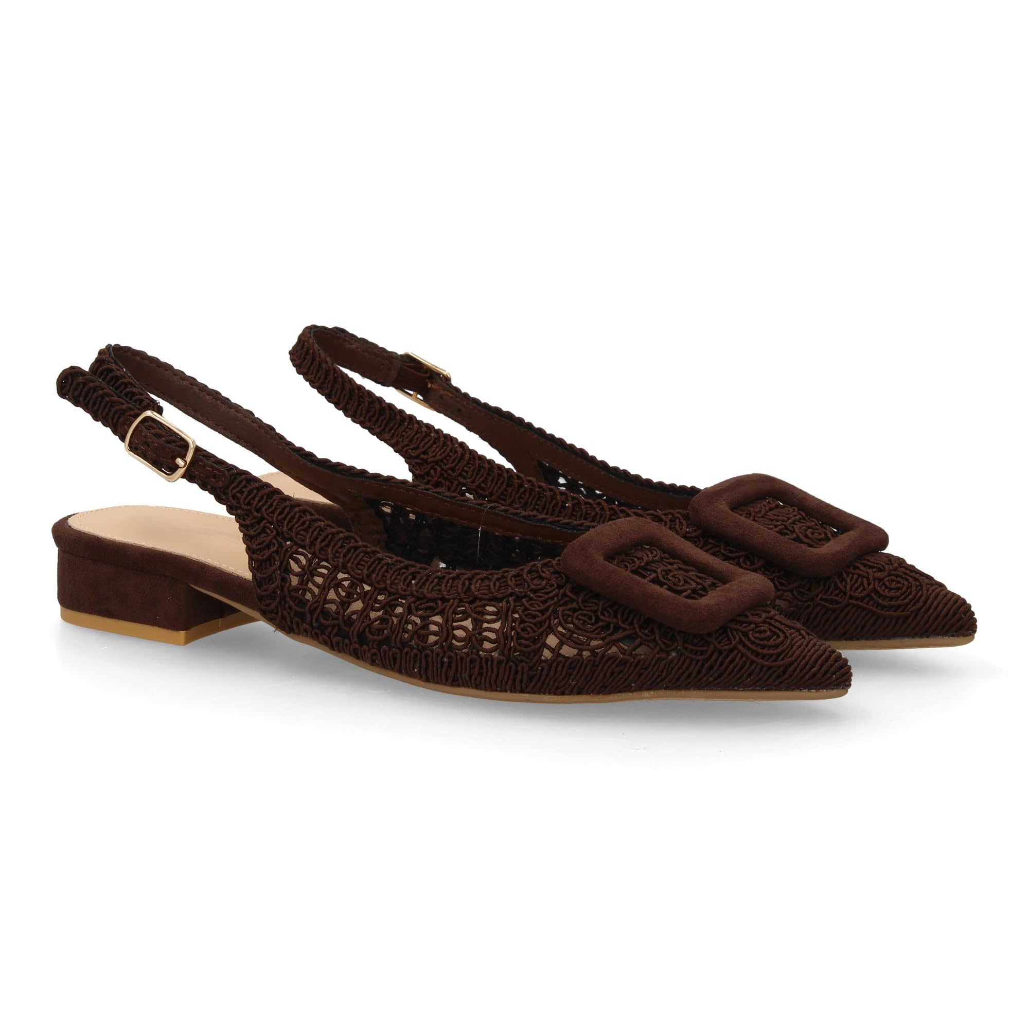 shoes&blues.es Zapato Destalonado de Mujer con Tacon bajo, Diseno de Tejido aporta frescura y un Estilo Artesanal. Calzado Comodo, Ligero y Acolchado. Ideal para Primavera Verano.