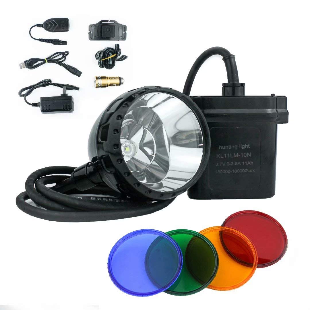 SHADESFIELD 80000LUX CREE 10W Coon Hunting Lights, Hunting Headlamp for Coyotes Hog Predators, Rechargeable Waterproof, 6 Lighting Modes, 4 Powerful LEDs (White Red Green Amber) Perfectly for Working