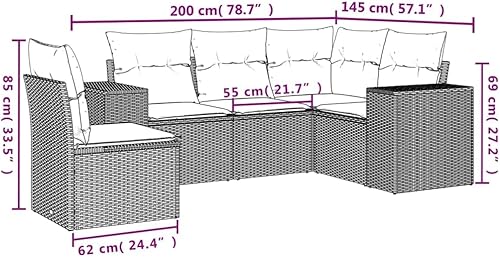 Miniatura 2 de 5-Piece Garden Sofa Set in Black and Cream White, Modern Outdoor Furniture with Modular Design, Weather-Resistant Poly Rattan Construction, Ample