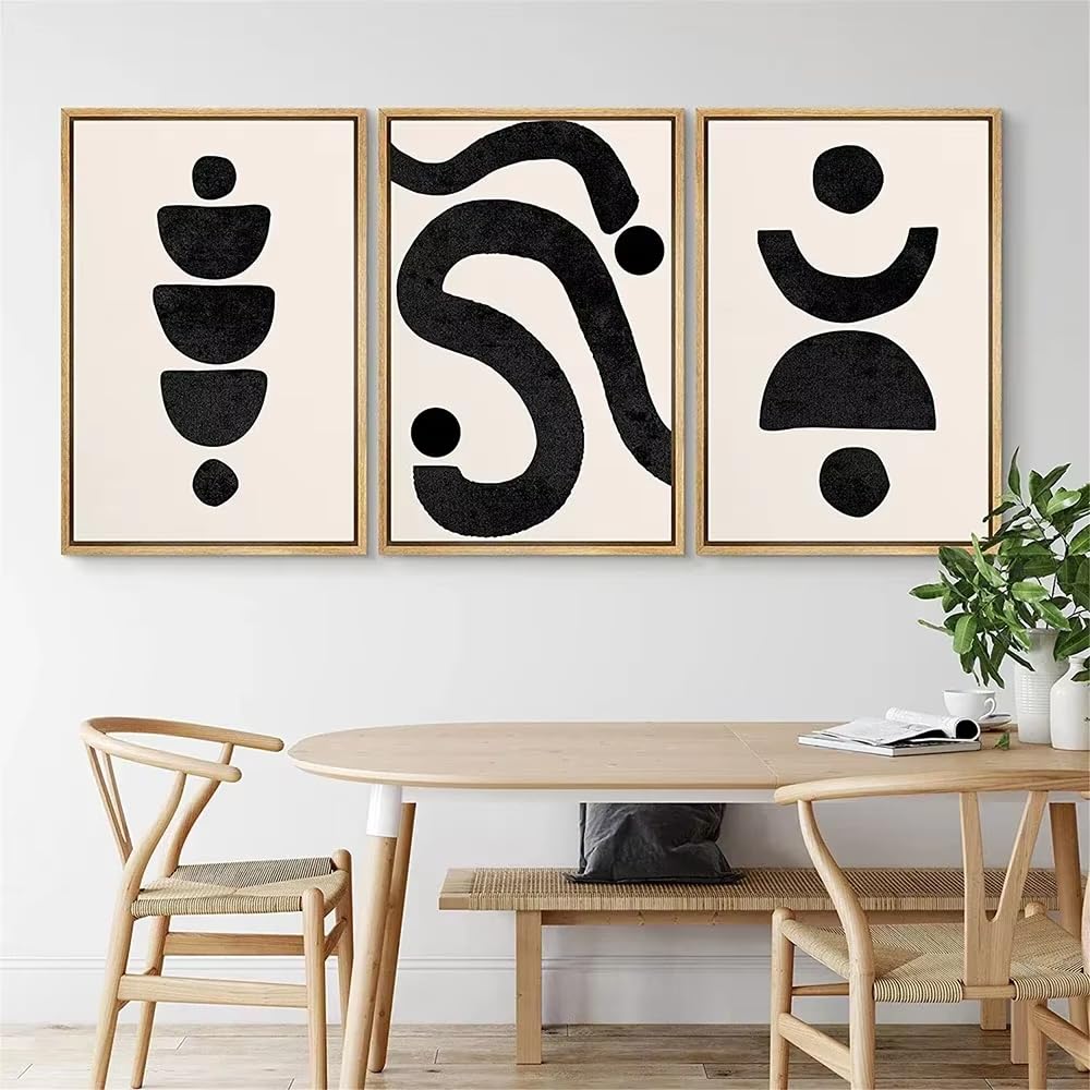 DFZEWKI Modern Abstract Wall Art Mid Century Geometric Black Arches Hd Canvas Print Poster Home Living Room Bedroom Decoration(40x60cm(16x24in) x3/No frame)
