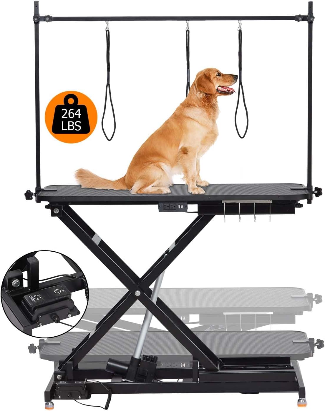 Upgrade 47 in Electric Grooming Table, Large Height Adjustable, Heavy Duty Collapsible Dog Grooming Station with Overhead Arms, Noose, Maximum Capacity Up to 264 LBS, Black