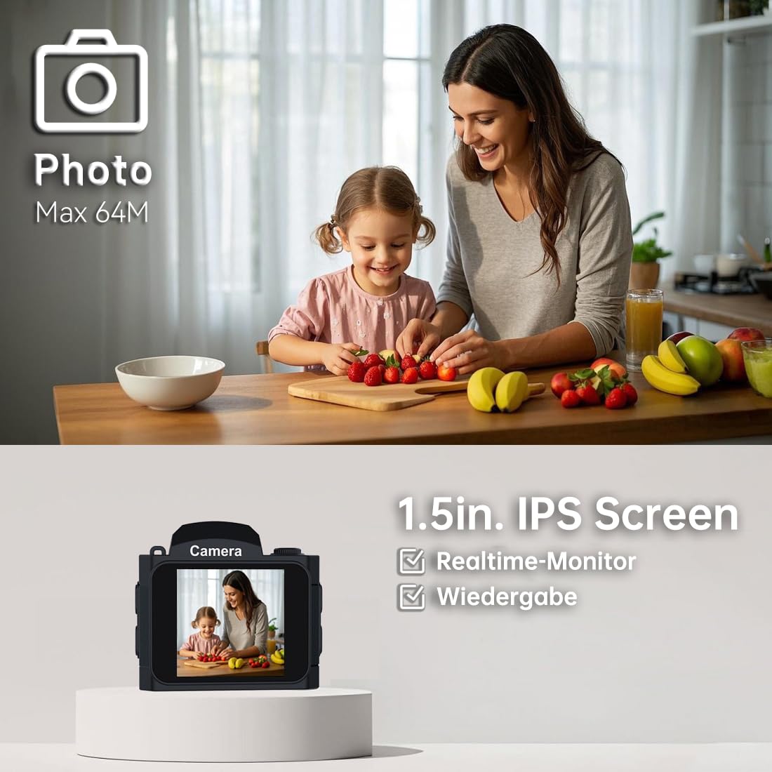 4K Mini Digitalkamera 16MP HD 1,5-Zoll-IPS-Farbbildschirm CMOS-Sensor 32GB Speicherkarte