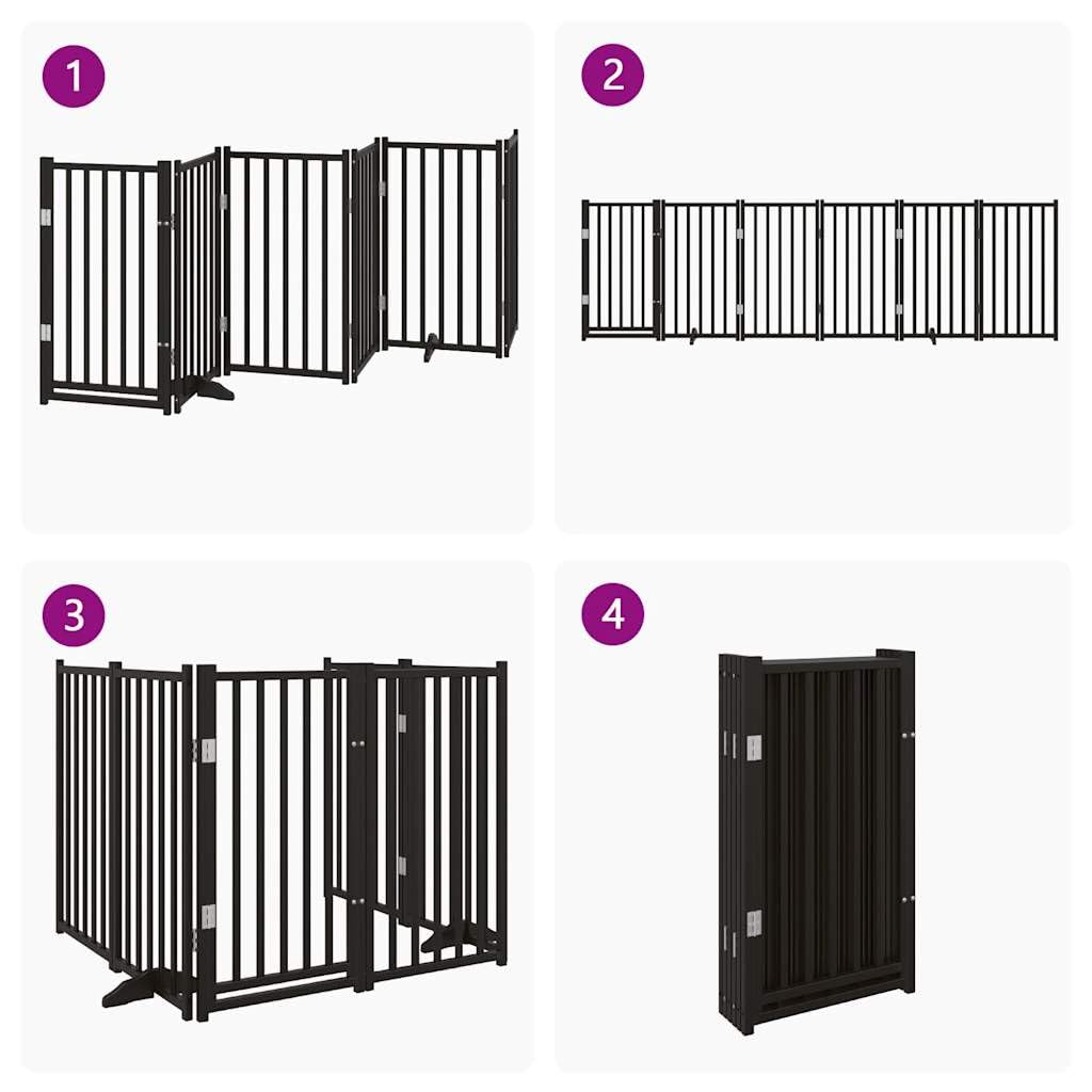 vidaXL Puerta de Perros Plegable 6 Paneles Madera Abeto Negra 300 cm, Puerta para Mascotas, Puerta de Seguridad para Perros, Puerta para Perros de Seguridad
