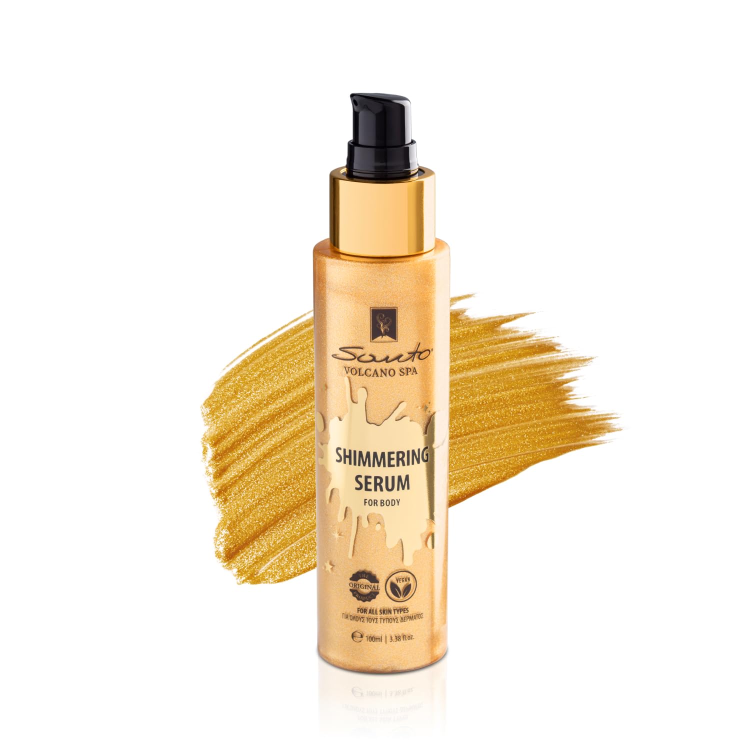 Santo Volcano Body Shimmer Oil 100ml – Hydrating Glow Enhancer Glitter Body Oil with Micro Pearls – Fast Absorbing Shimmer for Moisturizing, Illuminating and Shine