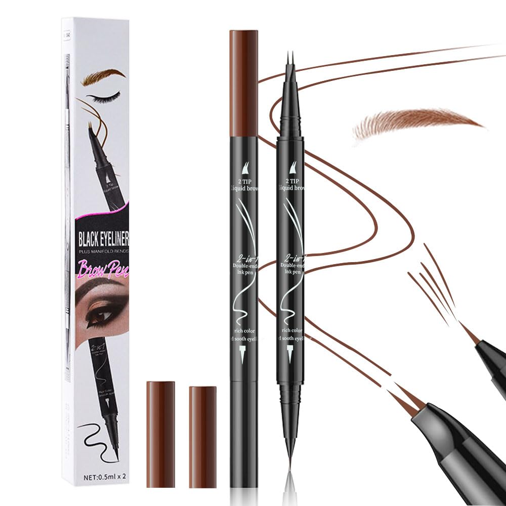 Eyebrow Pen,Microblading Eyebrow Pen,Magical 2-in-1 Dual-Ended Eye Brow Pencils,2-Fork-Tip & Precise BrushPrecise,Shapes,Defines,Fills Brows,Contours,Combs,Tames,Long-Lasting,Light Brown 2#light brown 1 Count (Pack of 1)
