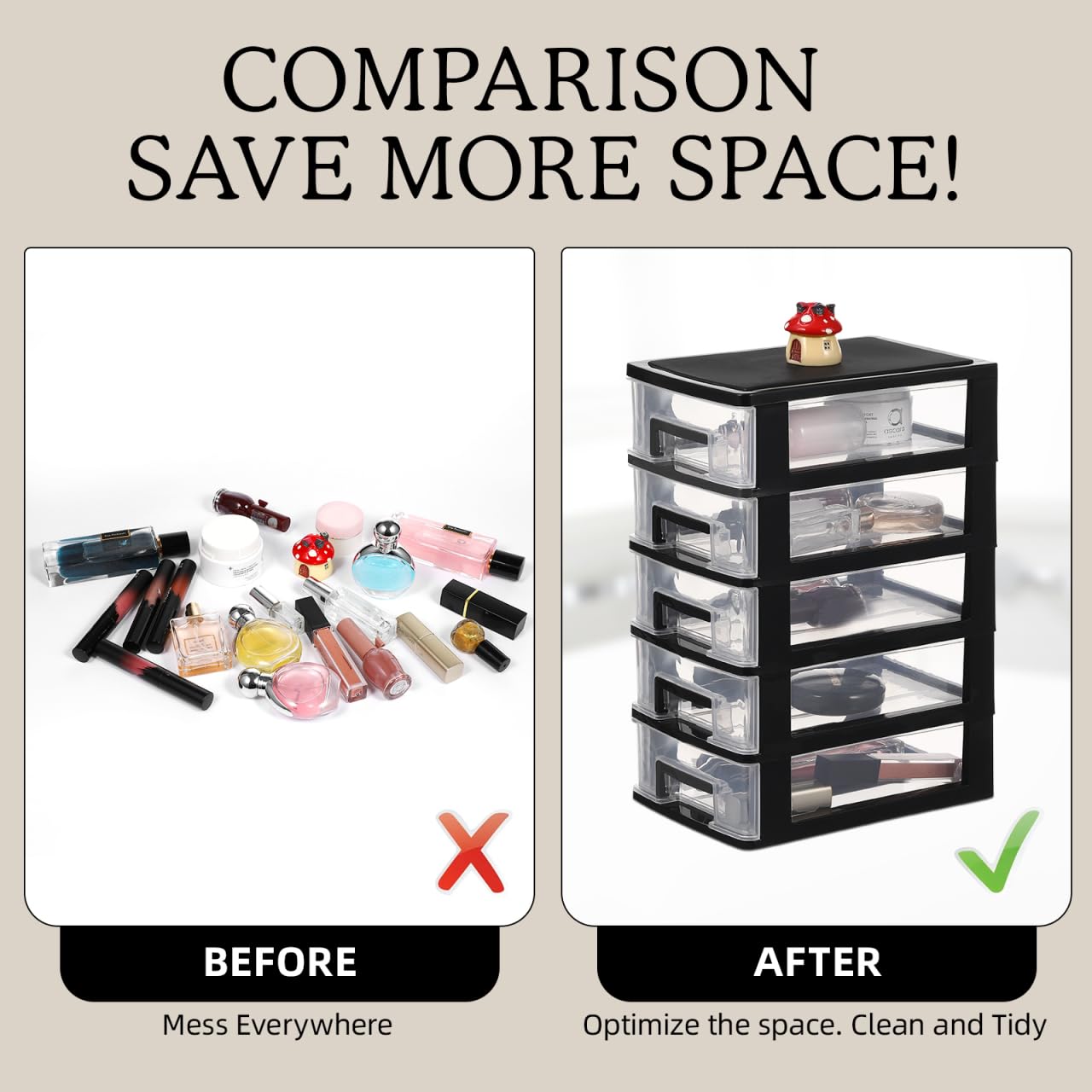 Cabilock Organizer da scrivania a 5 cassetti, in plastica, a 5 strati, organizer da scrivania, cubo per cosmetici, gioielli, per casa e ufficio