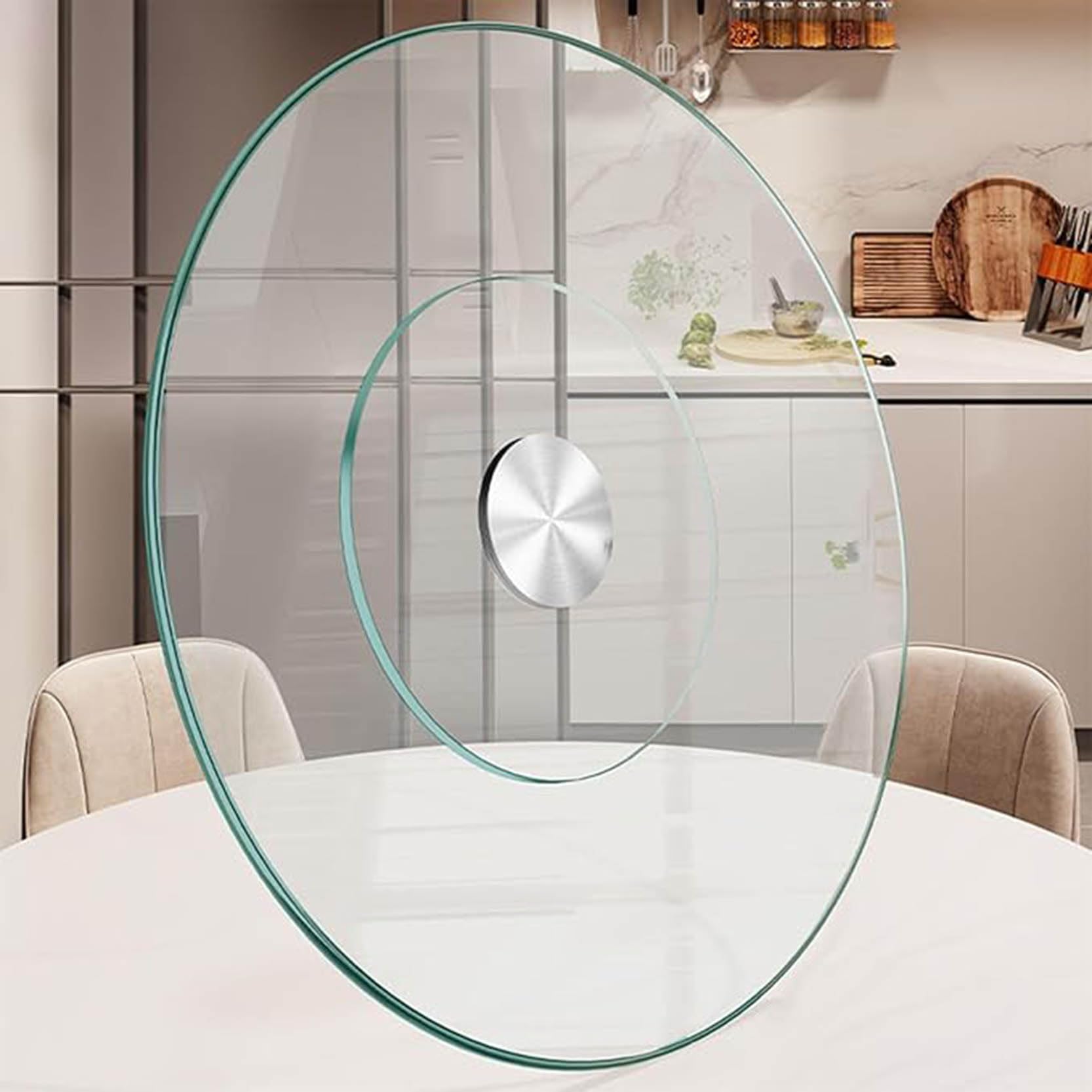 Lazy Susan Plateau tournant en verre trempé avec système d'aide pivotant pour table à manger, idéal pour les réunions de famille et la présentation des aliments