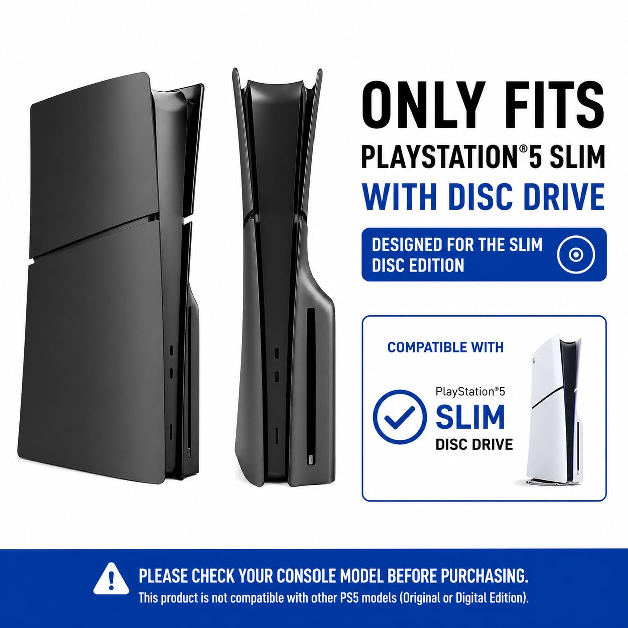 Panneau avant noir plastique PS5 Slim Disc Console 780627251022