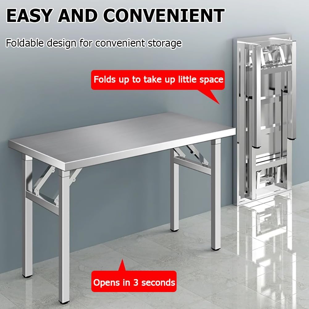 Tavolo di preparazione in acciaio inossidabile, Isola da cucina pieghevole resistente, Banco da lavoro portatile, Stazione di preparazione degli alimenti commerciale, Tavolo in metallo resistente per