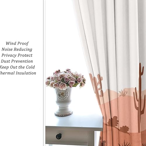 Miniatura 6 de Cortinas opacas modernas de cactus de mediados de siglo para dormitorio, cortinas abstractas de estilo bohemio, montaña, desierto, puesta de sol,