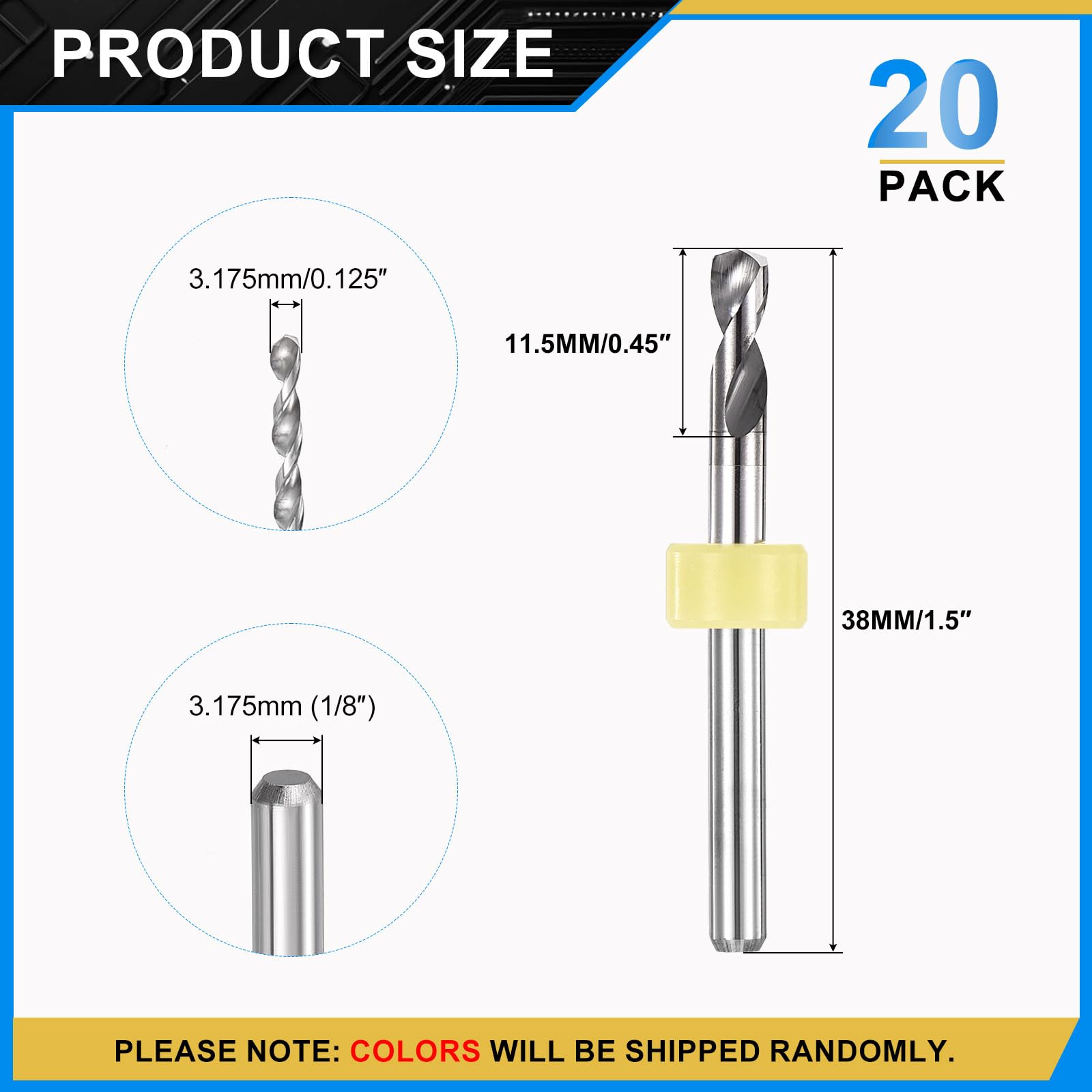 PATIKIL 20 Pack 3.175mm Micro Drill Bits 1/8" Shank Carbide Tungsten Steel 135° Mini Small Bits Print Circuit Board Drilling Tool for CNC Engraving Precision Machinery - Image 2
