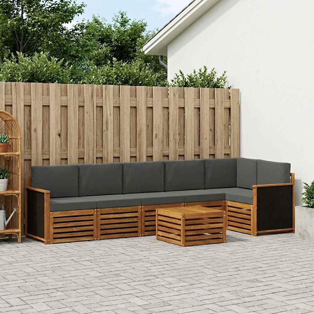 Sektionales Sofa-Set, 6-teilig, Holz, Akazie, Natur, Anthrazit