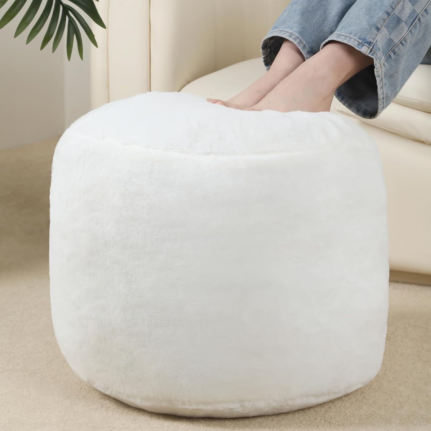 Round Stuffed Pouf Ottoman, Long Faux Fur Poufs with Botswana Ubuy