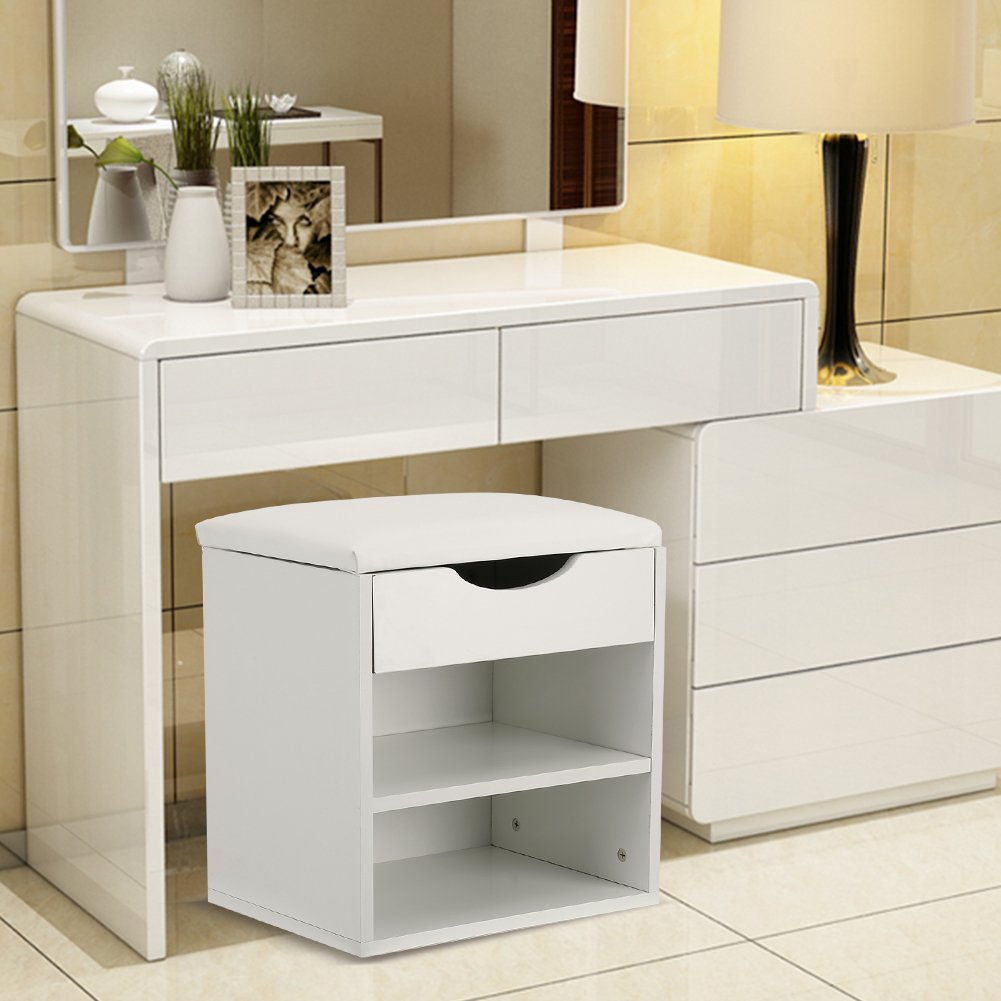 CHICIRIS Panca per Scarpe Robusto Organizer in Legno per Ingresso di Casa, con Sedile Imbottito, Ideale per Toeletta, Copertura in PU, 2 Ripiani, Adatto per Scarpe, Calzini, Chiavi