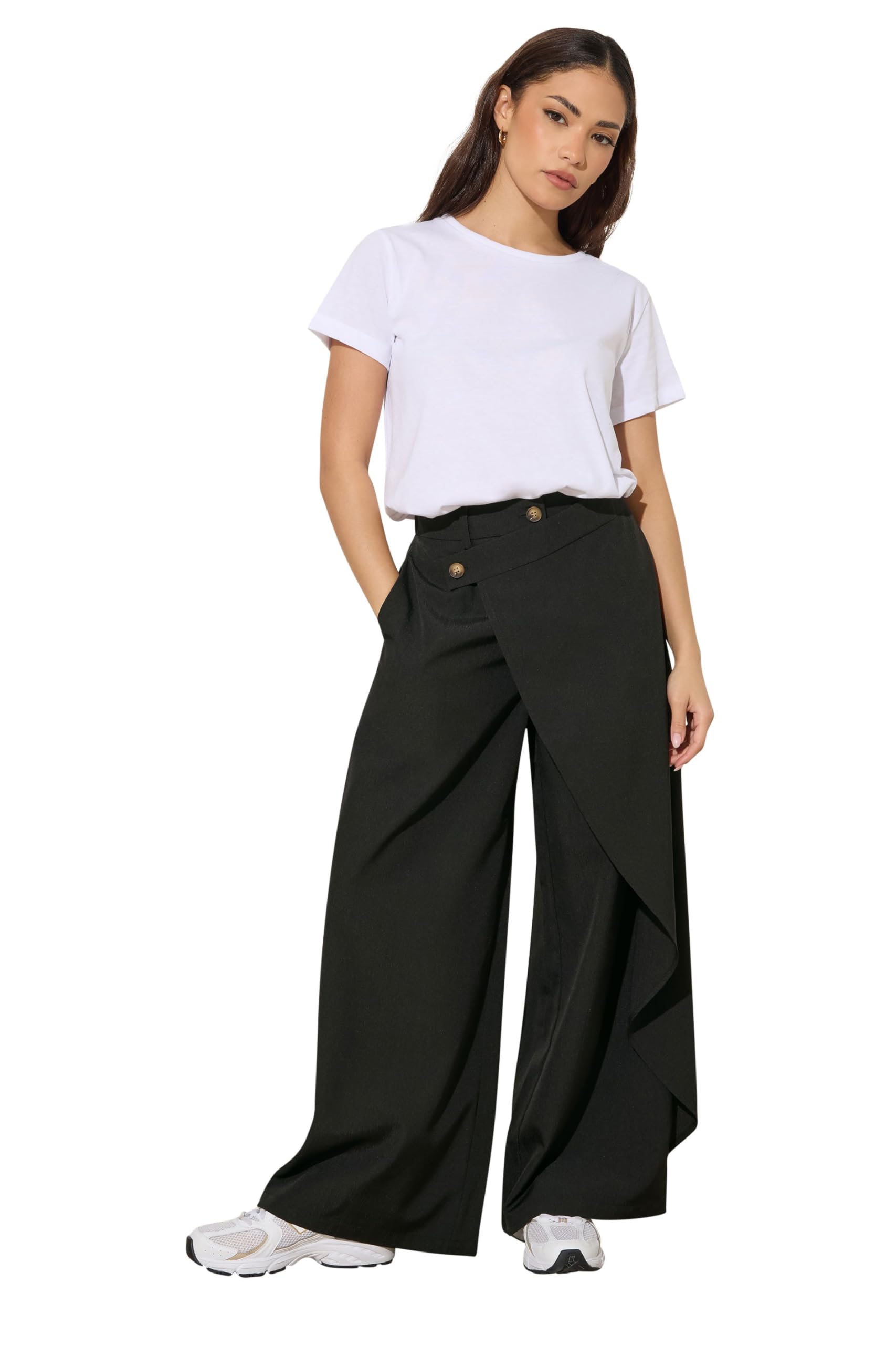 Pixiegirl Women's Black Petite Wrap Wide Leg Trousers Size Petite > 14