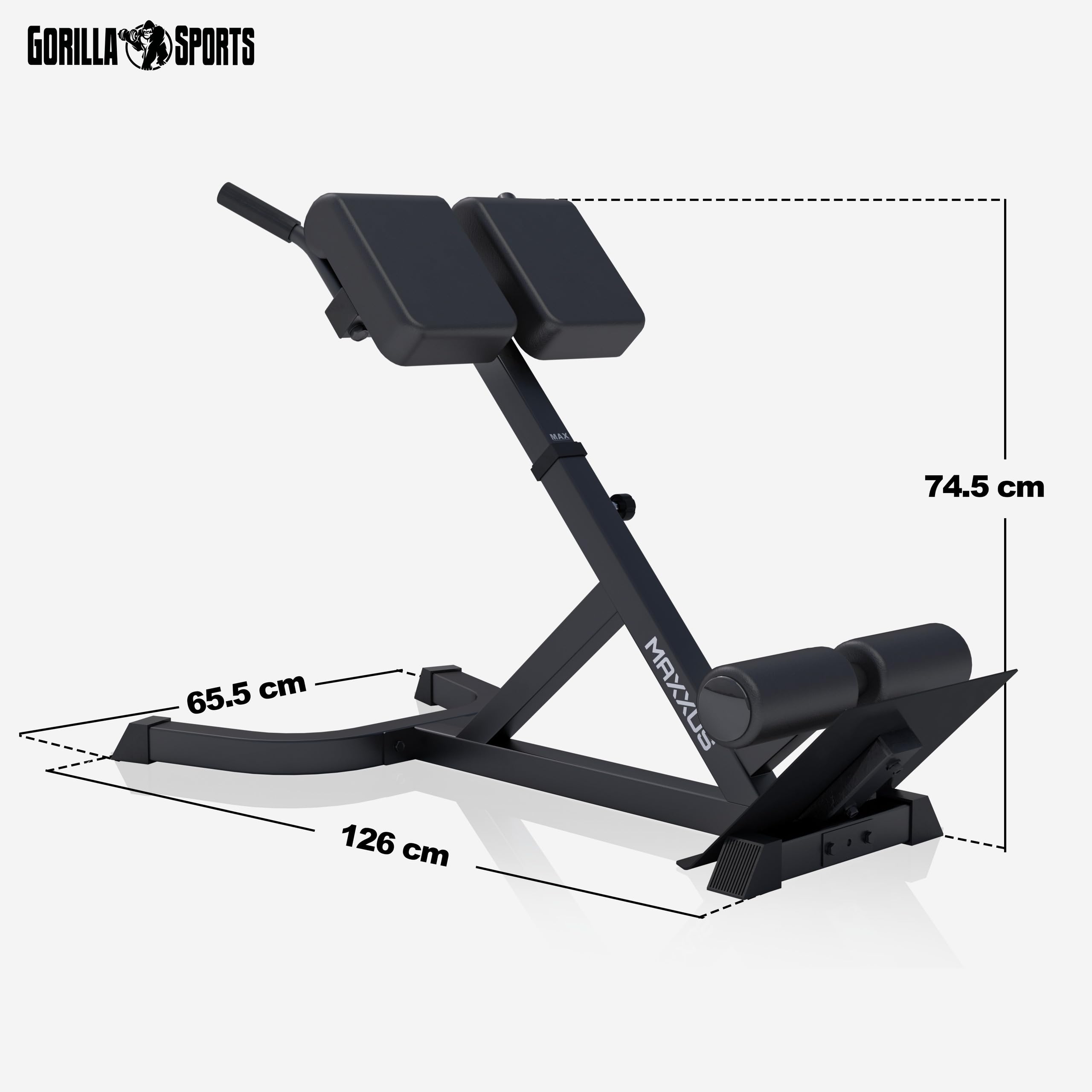 MAXXUS Hyperextension Rückentrainer - Verstellbar, bis 150/180 kg, mit Beinfixierung, Haltegriffen - Bauchtrainer, Römische Bank, Multifunktionales Workout Bench