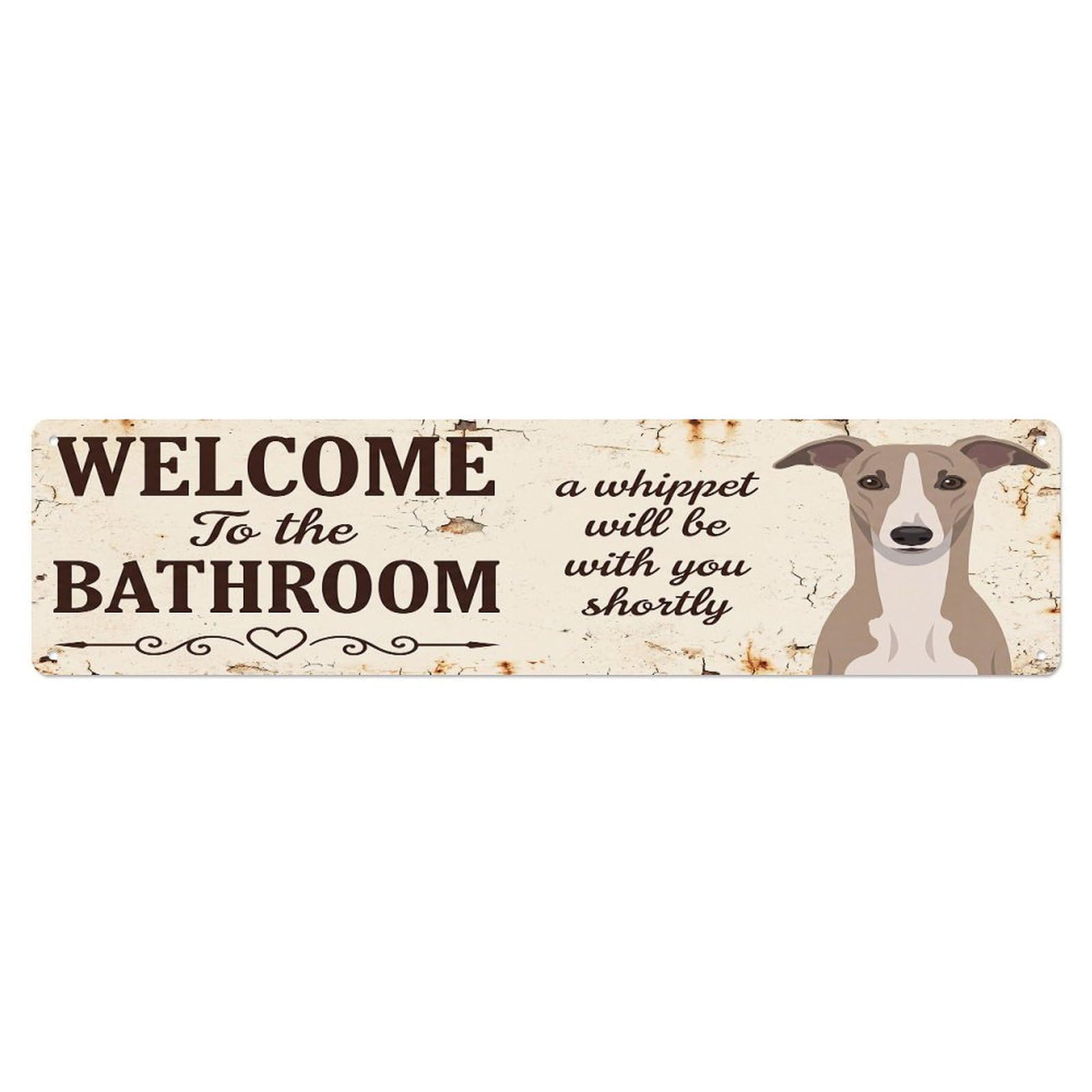 Vintage WELCOME To The BATHROOM Whippet Metal Tin Sign