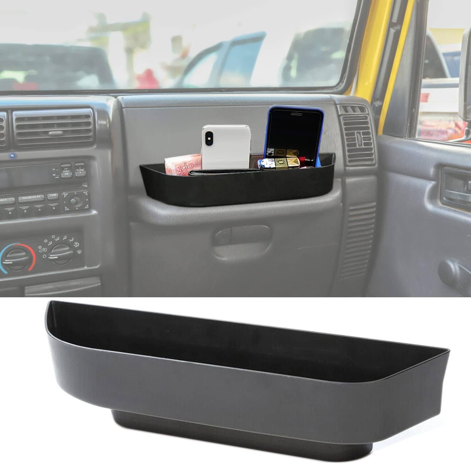 TJ Co-pilot Passenger Grab Bar Storage Tray Organizer Box for 1997-2006 Jeep Wrangler TJ SE Sport Sahara Rubicon Sport Utility Black Interior Parts Accessories