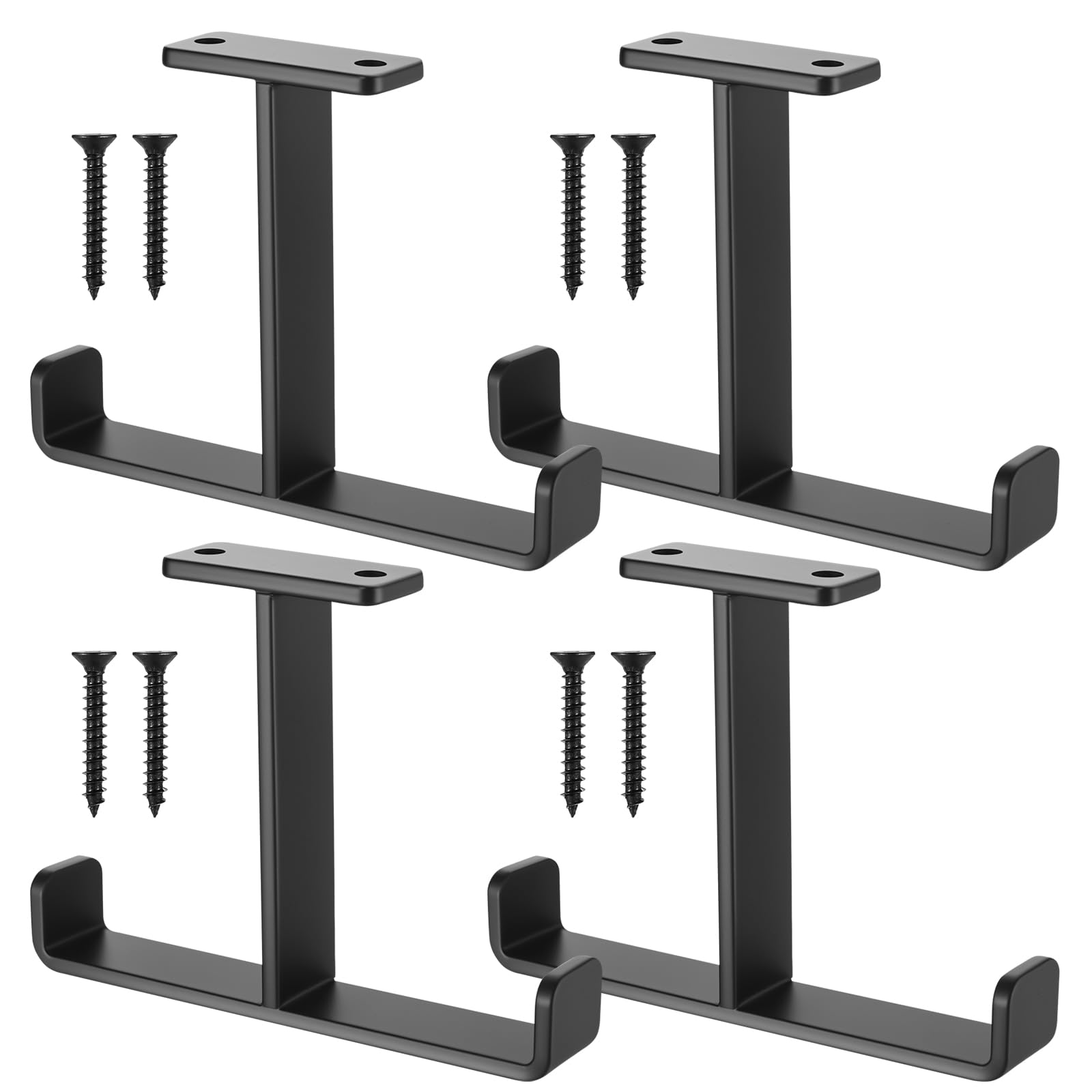 4 Pcs Garage Storage Hooks for Hanging Heavy Duty Ceiling Hooks for Hanging, Double arm Wall Mounted Utility Hookss, for Ladder Storage Brackets Bike Hose Garden Tool Garage Hanger Brackets(Black)