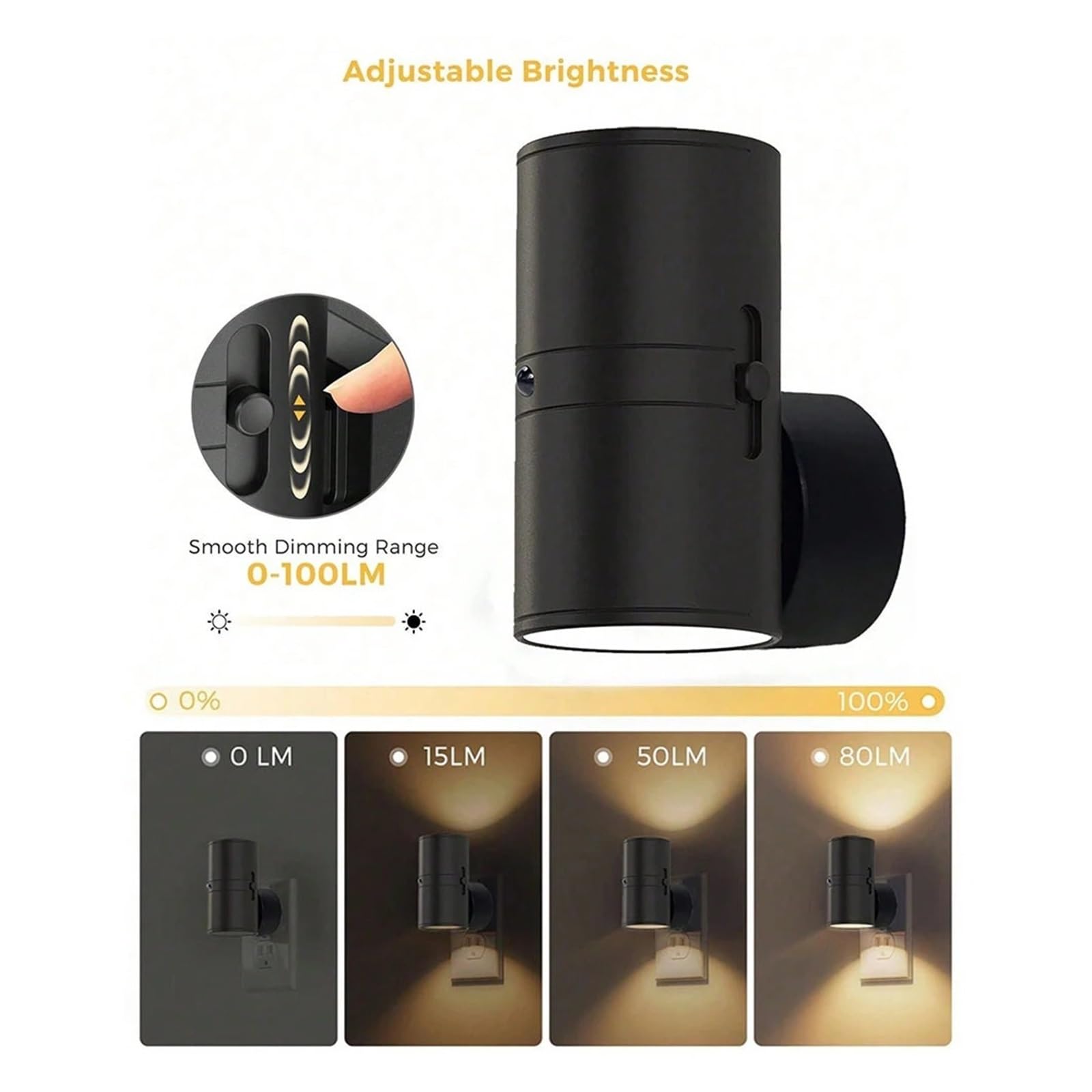 Cylindryczne Lampki Nocne Podłączane Do Ściany, Ściemnialna Lampka Nocna LED Z Czujnikiem Światła, Regulowana Jasność, Korytarza I Sypialni Elastyczna Regulacja(2pcs)
