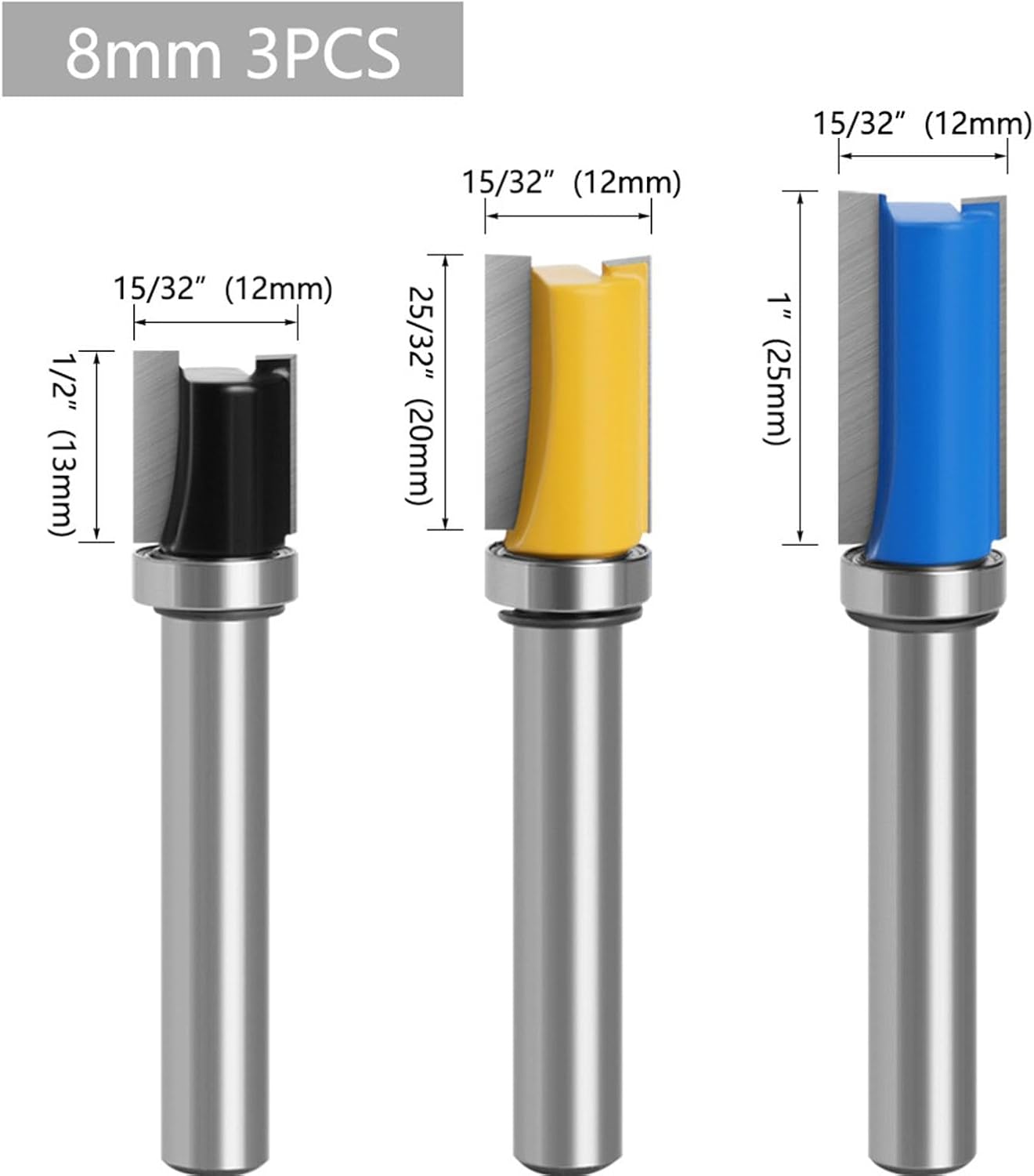 3Pcs Pattern Flush Trim Router Bit Set Top Bearing Flush Cut Trim Router BitHome & Garden|Tools|Power Tools|Router Bits