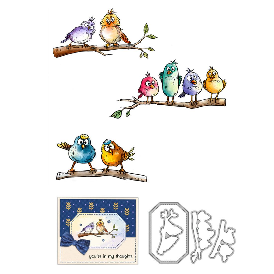 Bird Branch Stamps and Cutting Dies for Card Making DIY Transparent Silicone Clear Stamp and Metal Die Cuts Sets for Scrapbooking Paper Greeting Cards Decor Seals Craft Supplies โ image 1