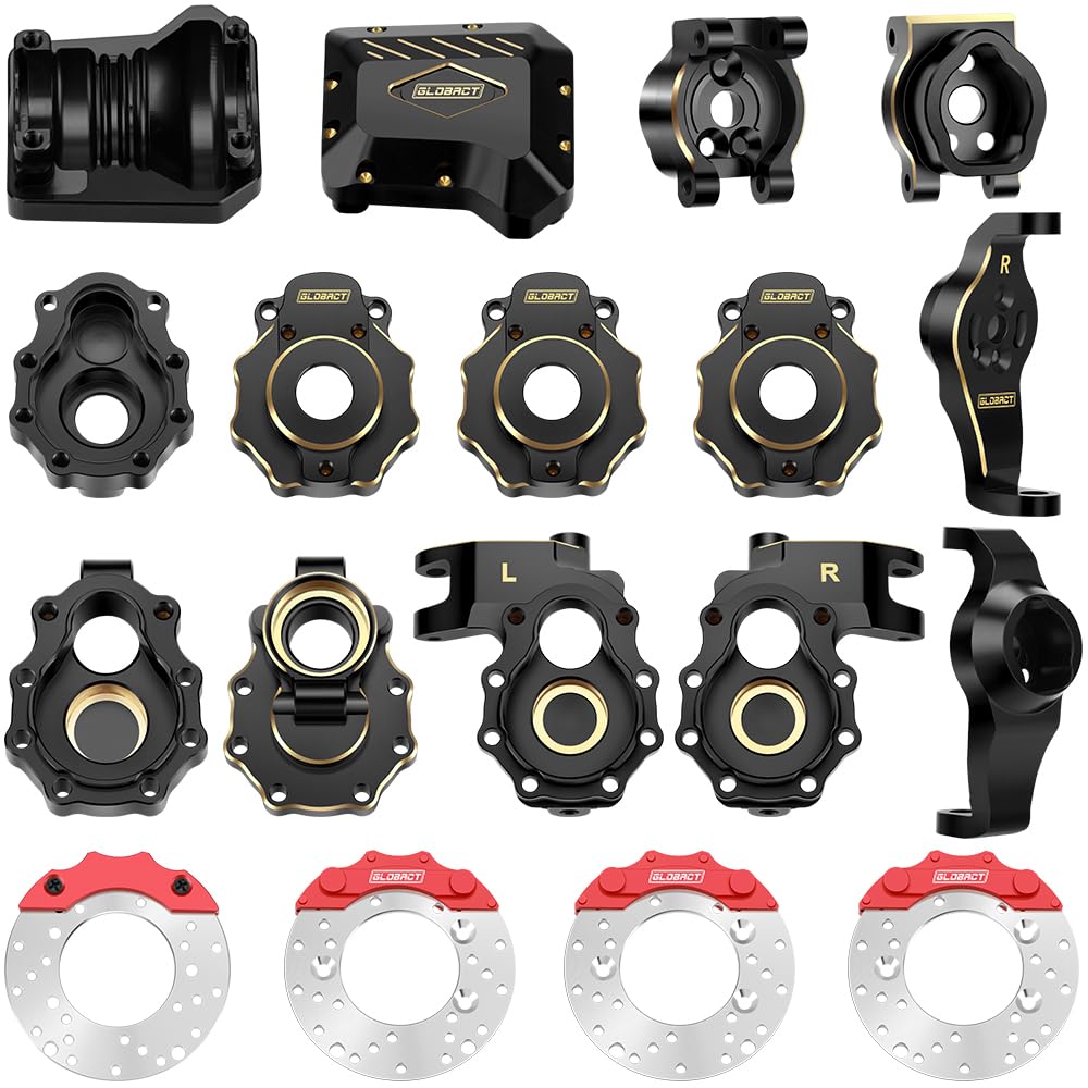 Brass Upgrades Kit for 1/10 TRX4 Front & Rear Portal Axle Inner & Outer Portal Housing Diff Cover Drive Axle Mounts with Brake Disc & Caliper RC Crawler Car Parts