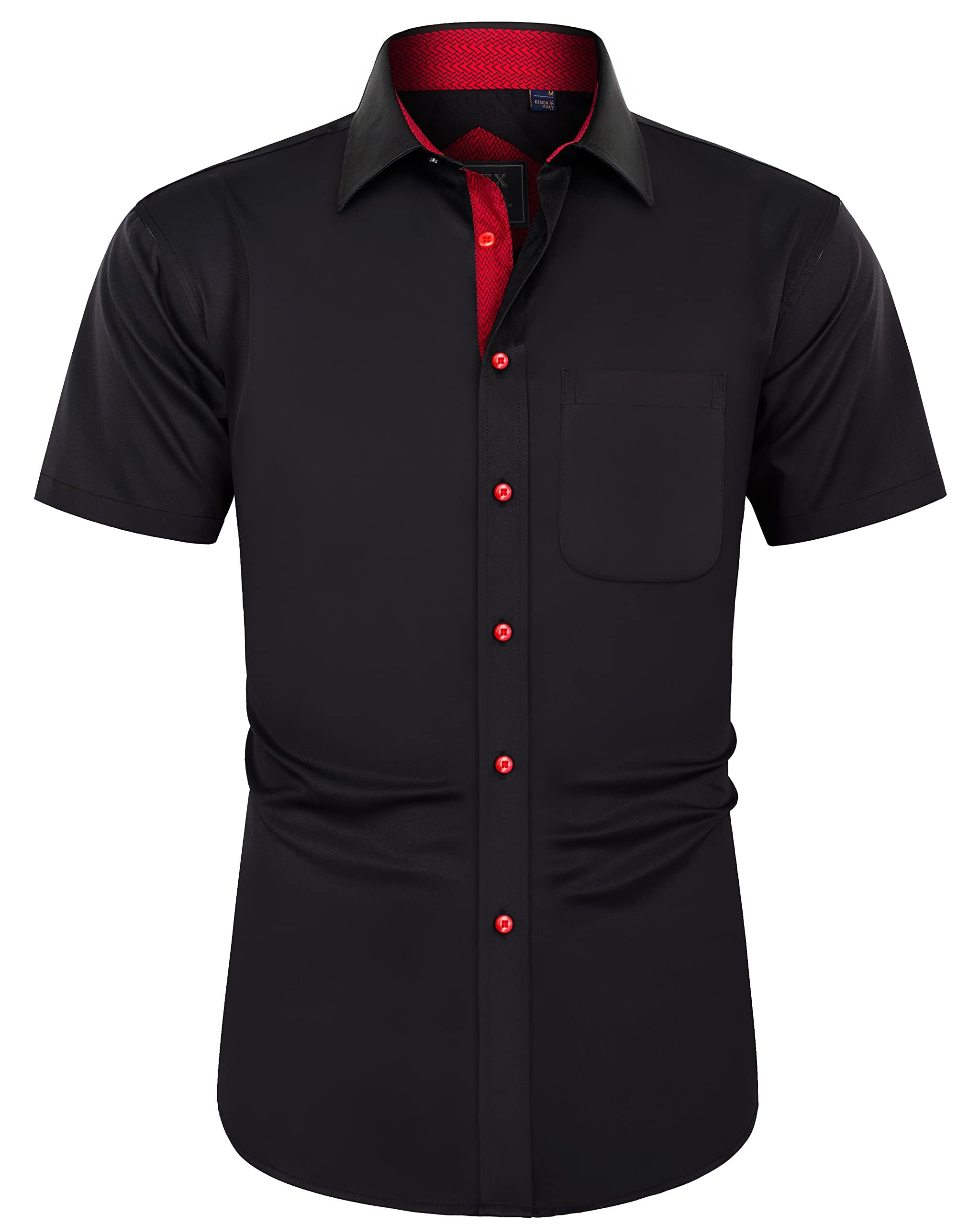 J.VER Herren Hemd Kurzarm Freizeithemd mit Tasche Regular fit Businesshemd Bügelleichte Oberteile Männer Modern