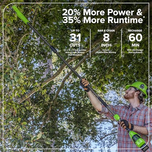 Image of Greenworks 24V 8 in Cordless Electric Pole Saw, Tool Only