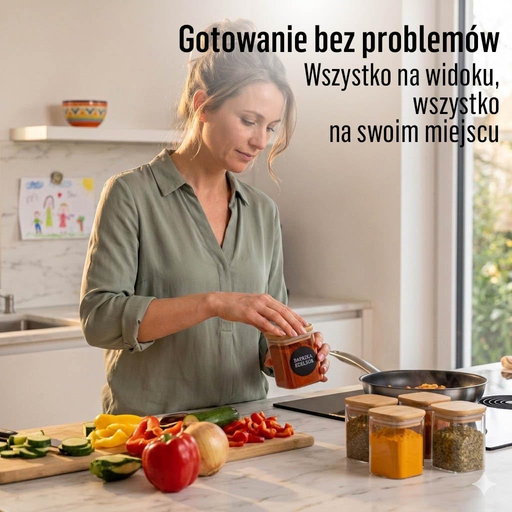 Deco Haus® zestaw 20 Pojemników na Przyprawy [+ ETYKIETY] 160ml - Pojemniki na Przyprawy z Drewnianą Pokrywką - Zestaw do Przechowywania