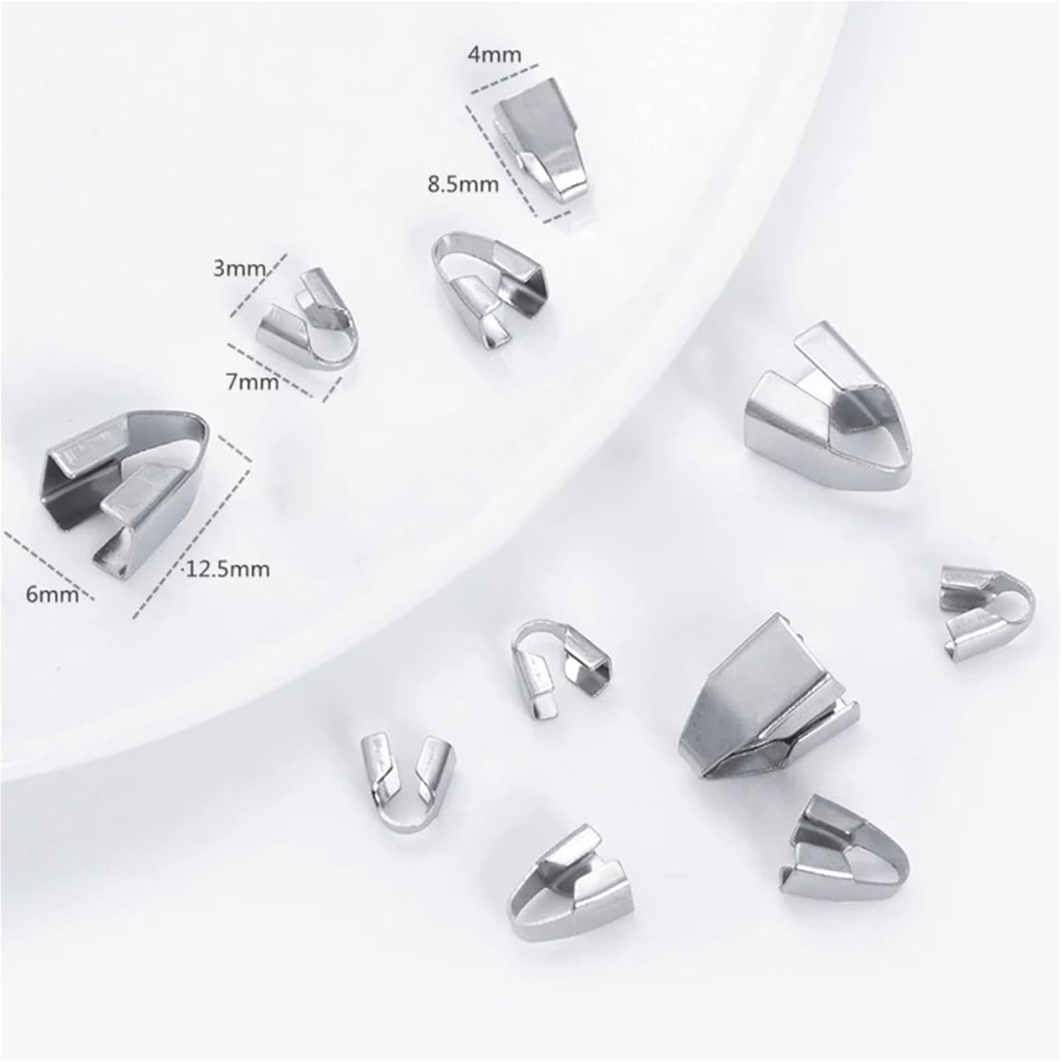 Fold Over Cord Ends 300Pcs Square Stainless Steel End Clasps Cords Crimp Beads Caps Clip Tip Connectors for Necklace, Leather Rope Jewelry Making(8mm)