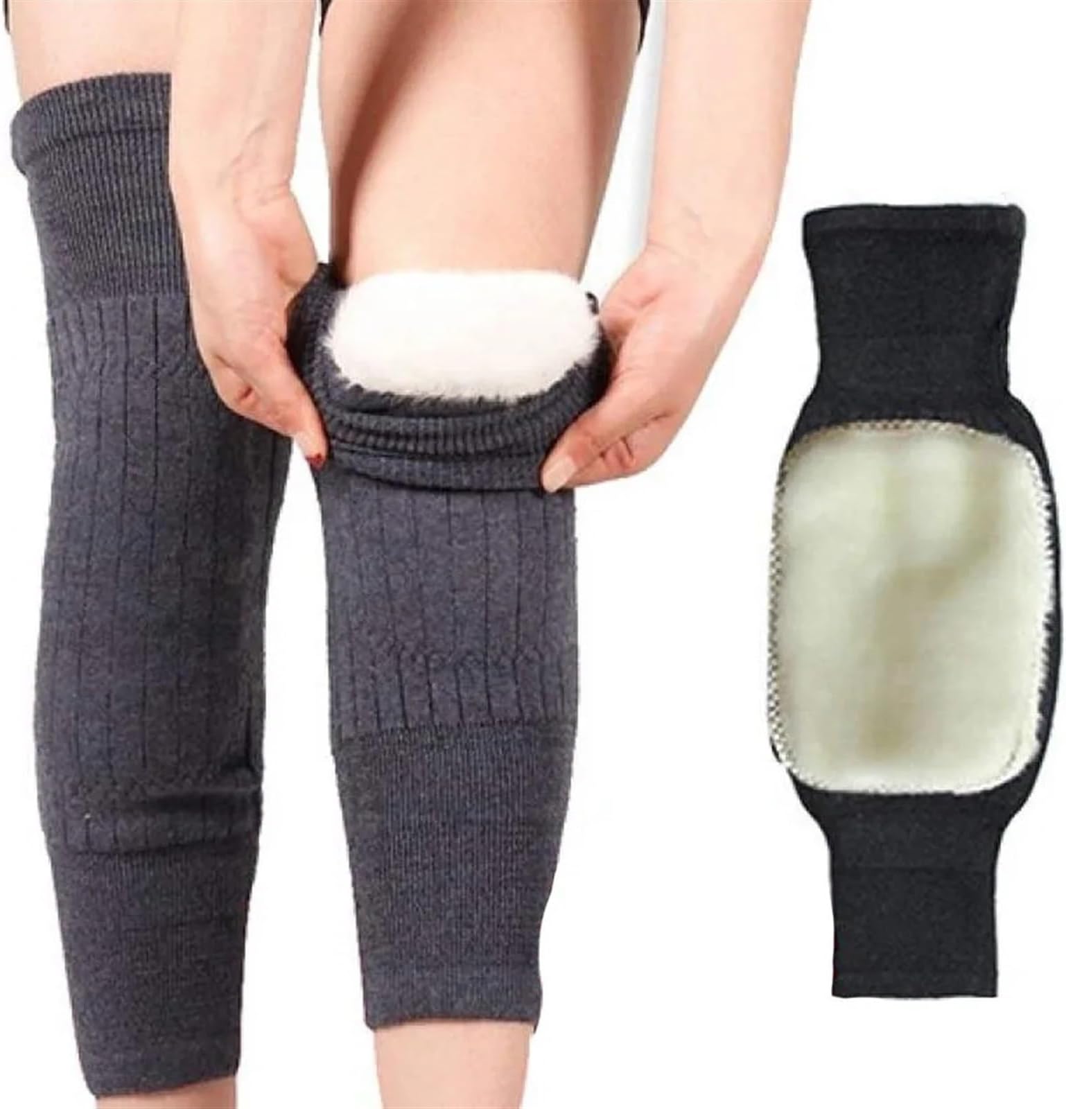 Winter Protective Knee Pads 1 Pair Winter Knee Pads Warm Men Women Double Thick Wool Protection Knee Plus Velvet Wind and Cold Protective(T10,35-60kg fo M)