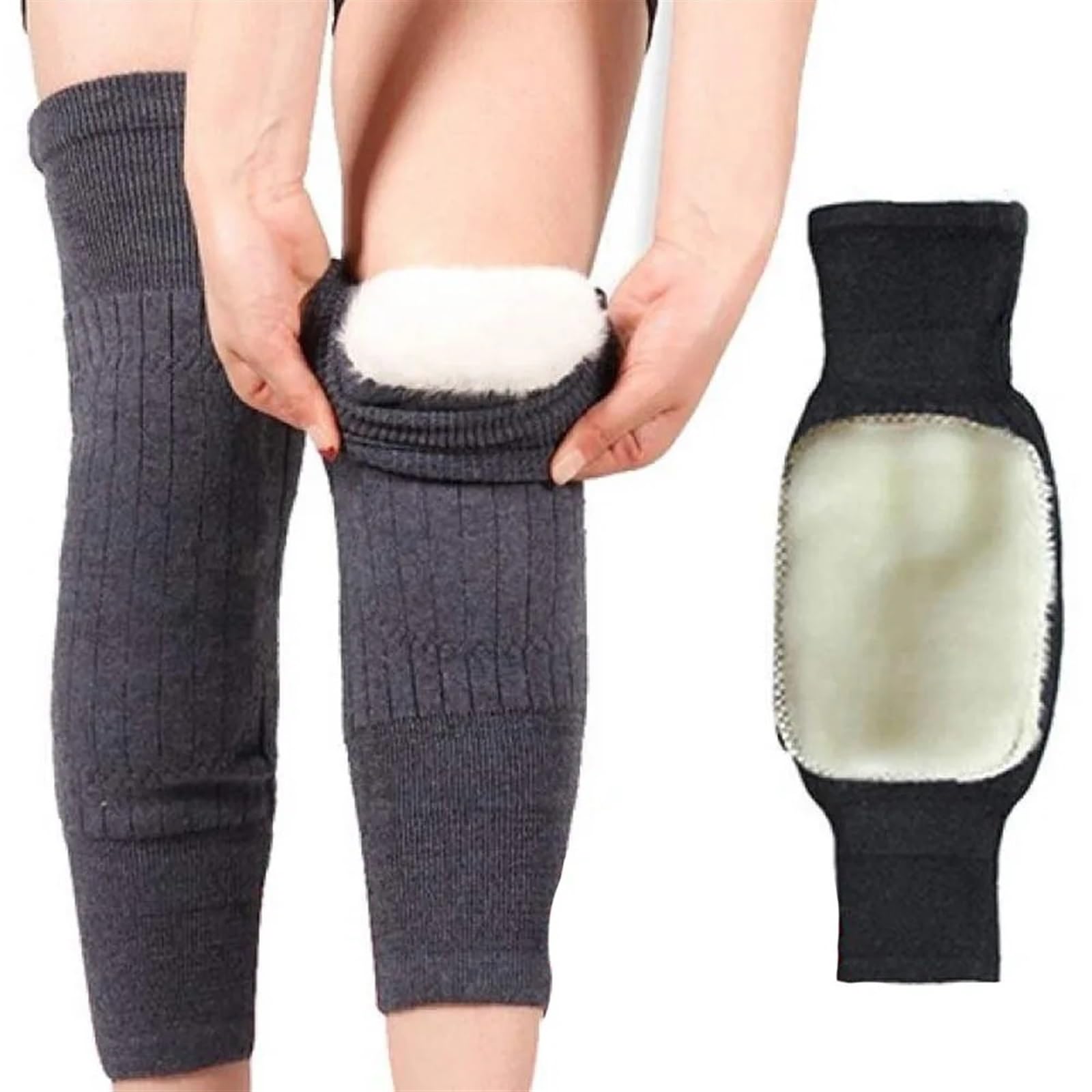Winter Protective Knee Pads 1 Pair Winter Knee Pads Warm Men Women Double Thick Wool Protection Knee Plus Velvet Wind and Cold Protective(T10,60-73kg for L)