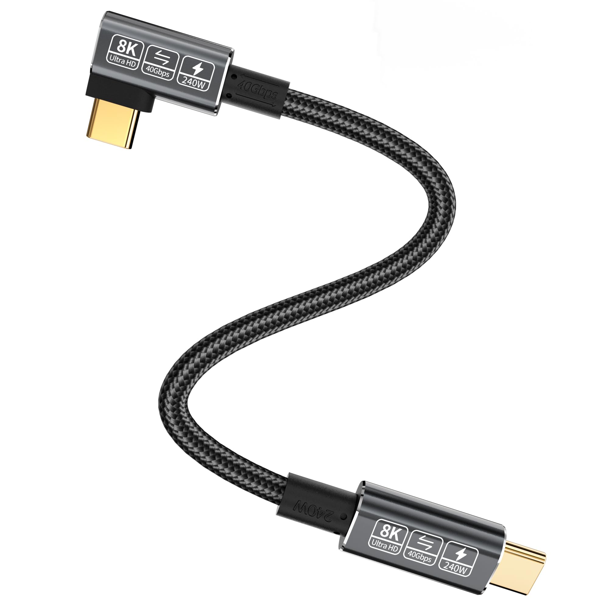 Yiicumhh Short USB-C Thunderbolt 4 Cable - 240W Right Angle, 40Gbps Data & 8K Video, Compatible with USB4, Thunderbolt 3 & USB-C